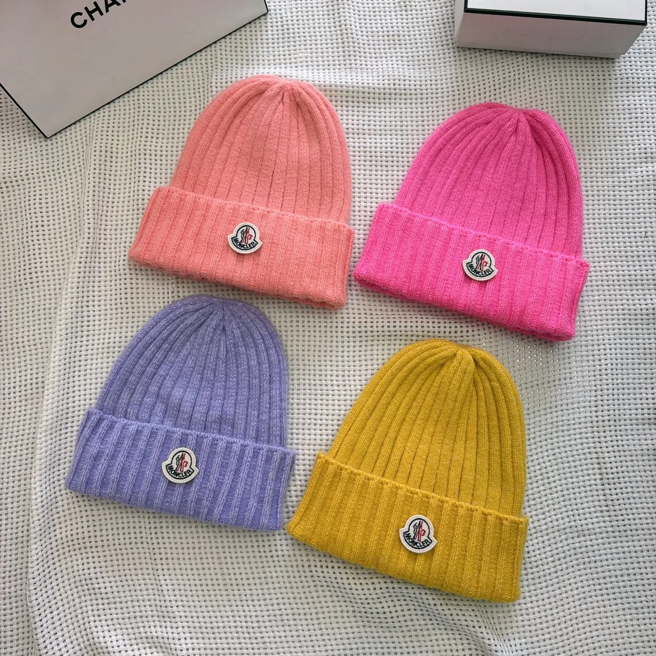 Moncler Ribbed beanie in Yellow & Pink & Purple & Black & Blue & Grey & Cream · view 8