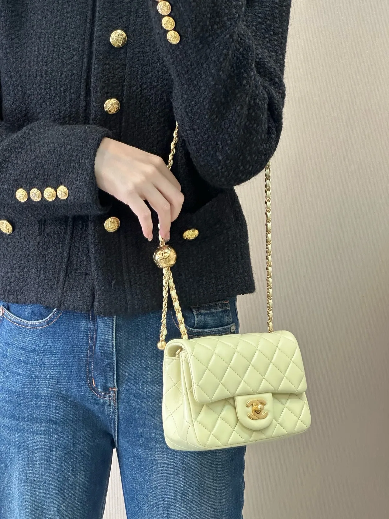 Chanel Gold Ball Flap Bag in Blue & White & Yellow & Green · view 4