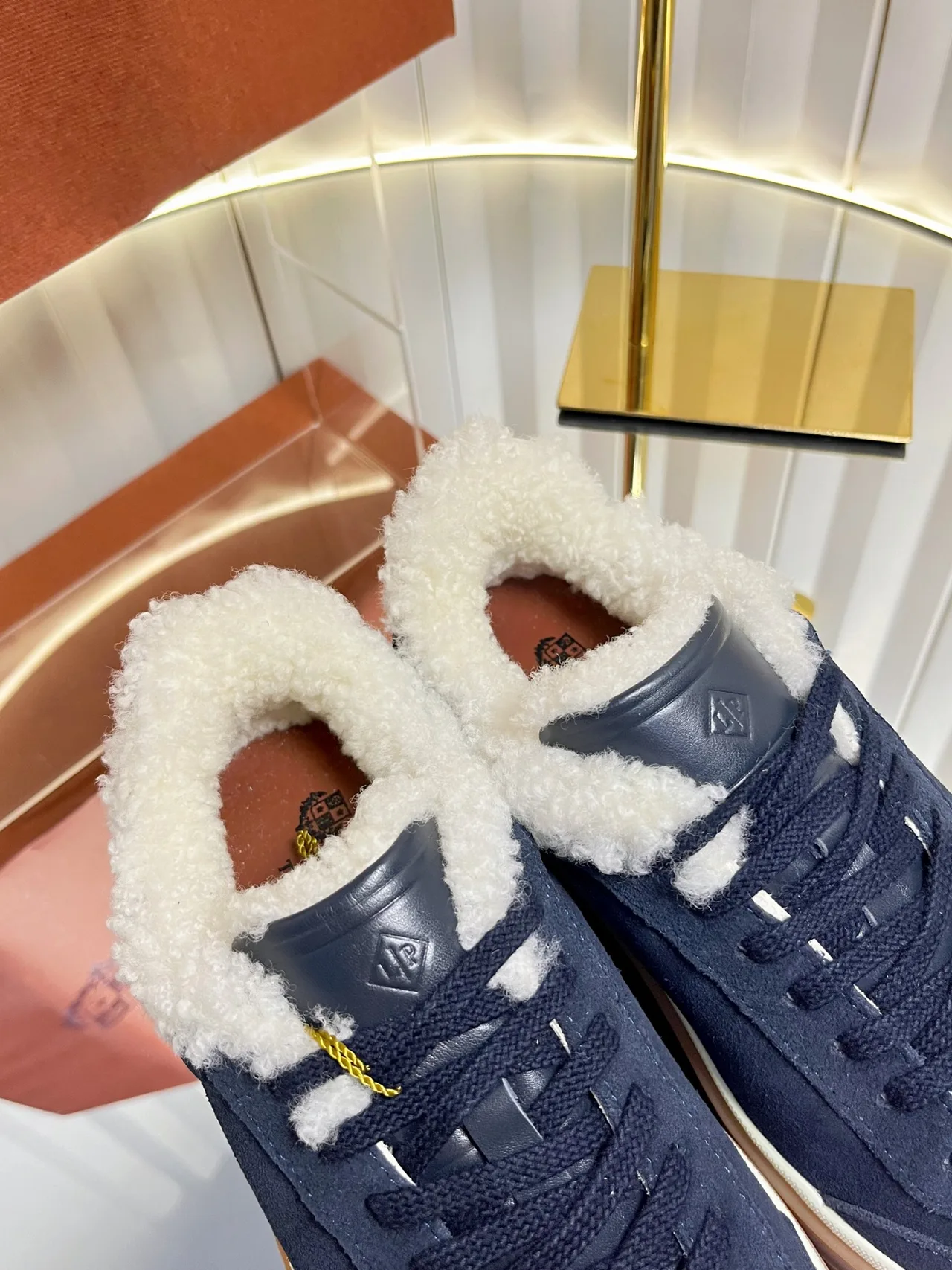Loro Piana Cashmere Suede-Look Lined Sneakers in Blue · view 8