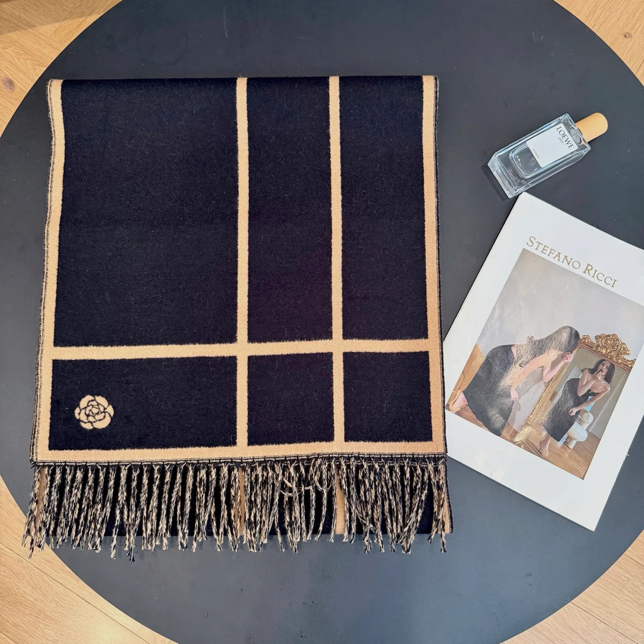 Chanel Camellia Grid Scarf in Black · view 1