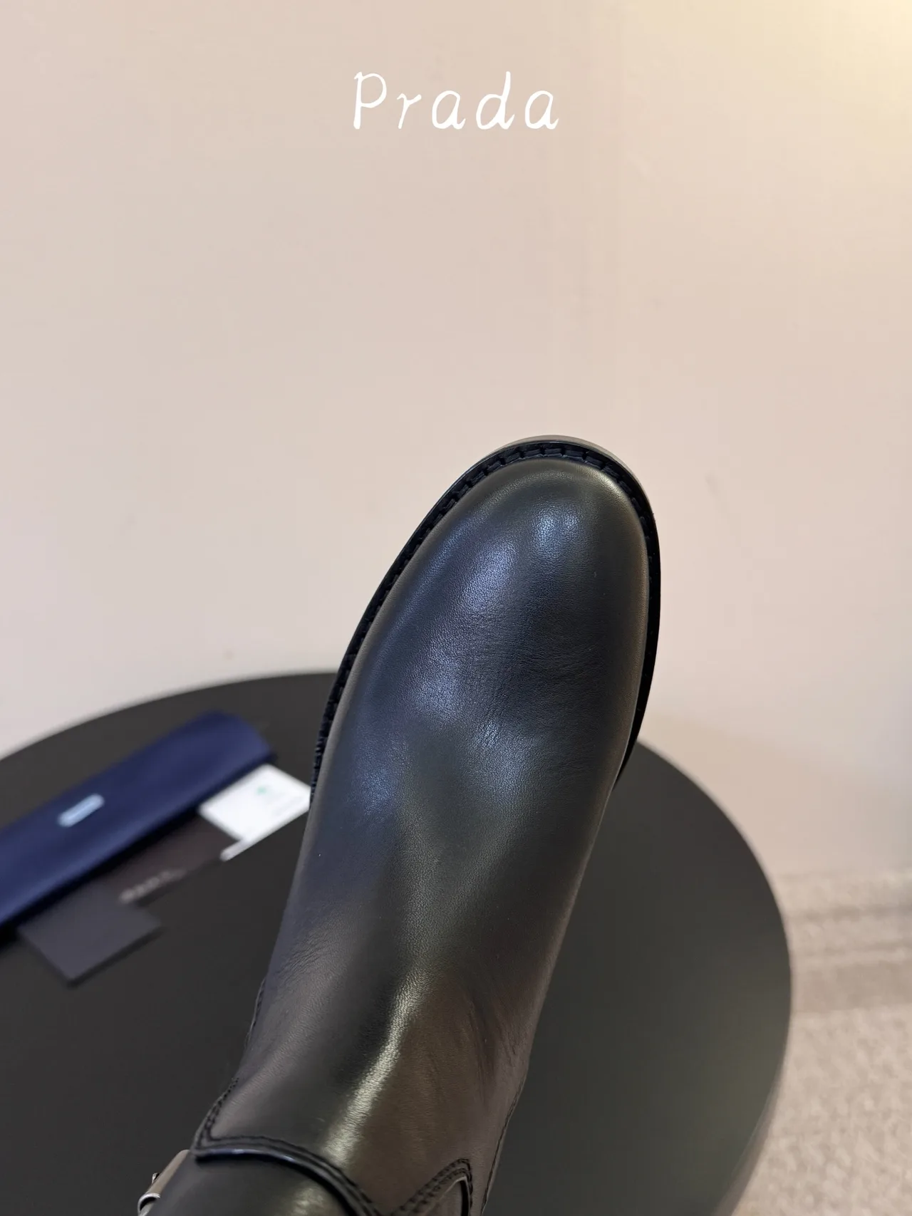 Prada Cowhide Glossy Pointed-Toe Knee-High Boots in Black · view 6