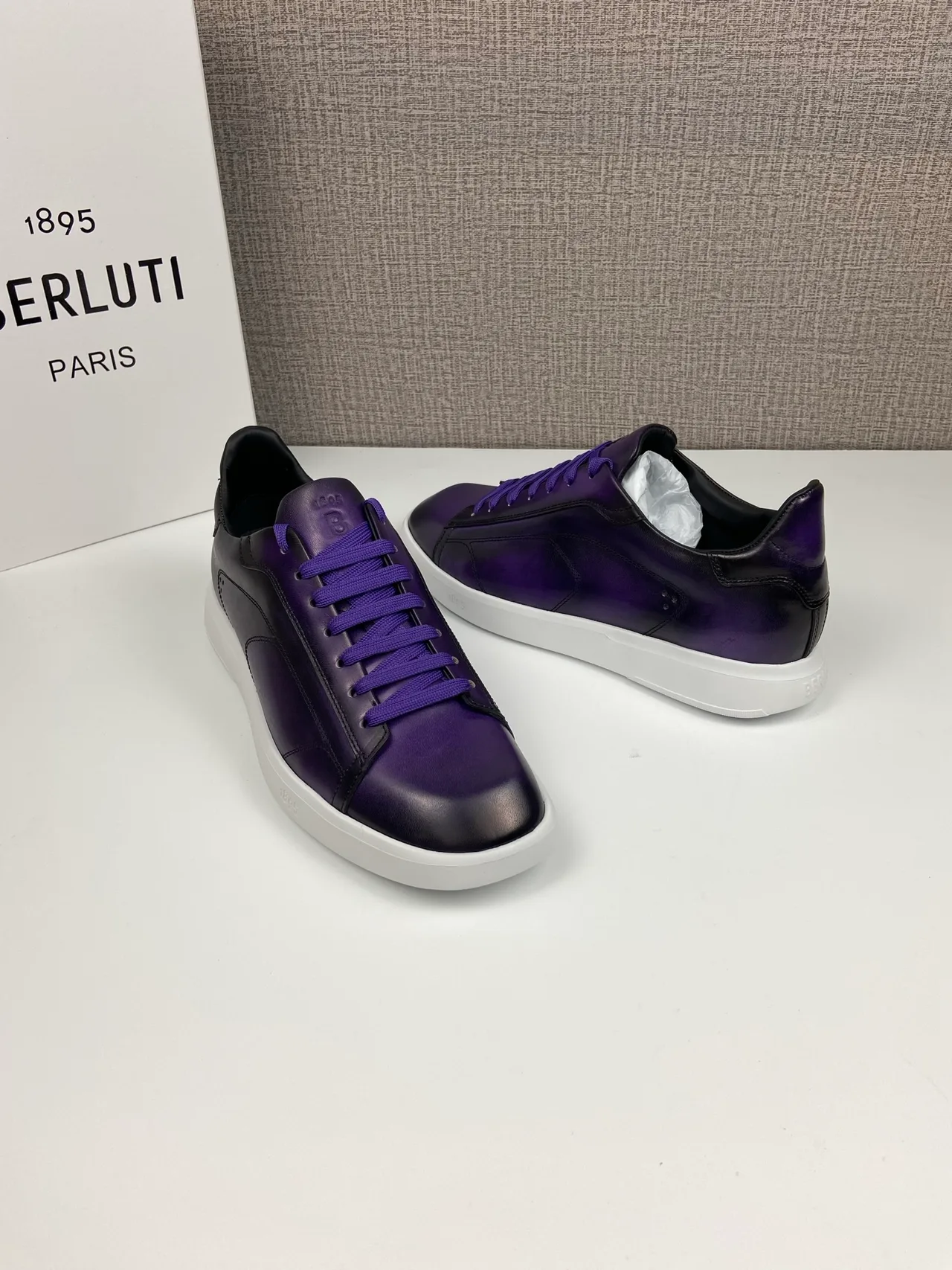Leather Low-Top Sneakers in Purple · view 5