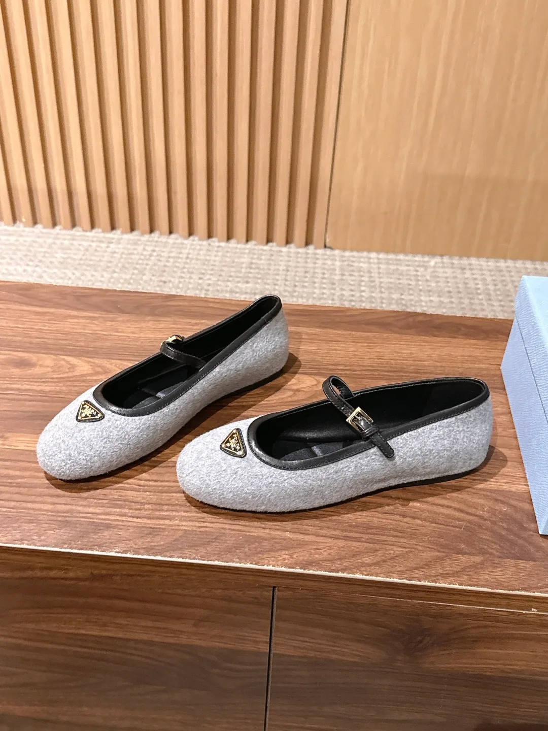 Prada Mary Jane Flats in Grey · view 1