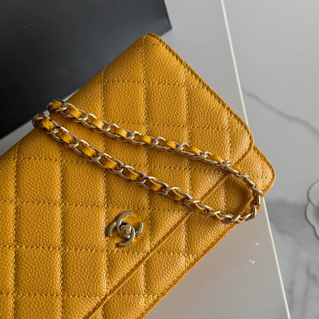 Chanel Calfskin Quilted Clutch in Yellow · view 7