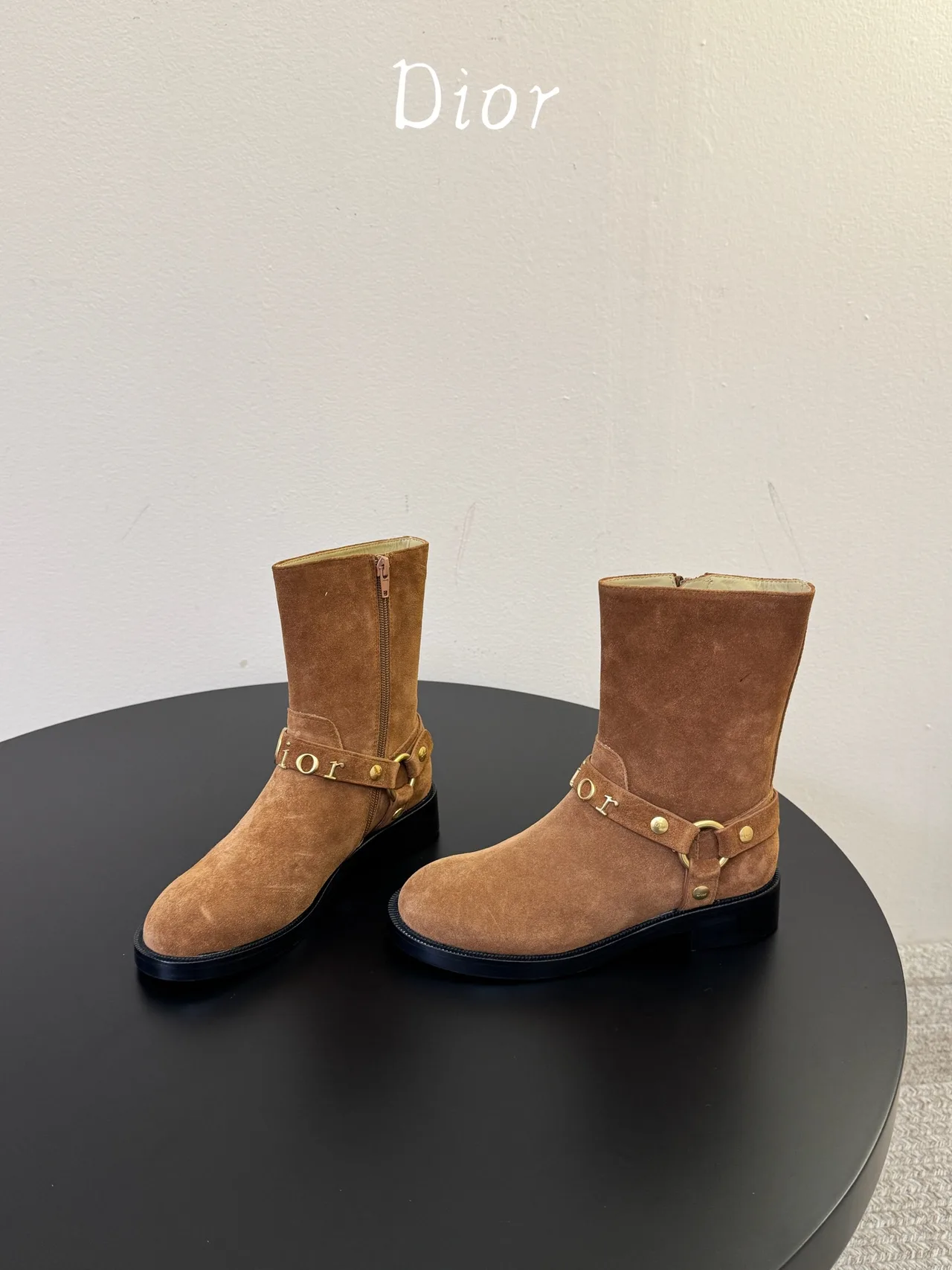 Dior Suede-Look Round-Toe Ankle Boots in Brown · view 3