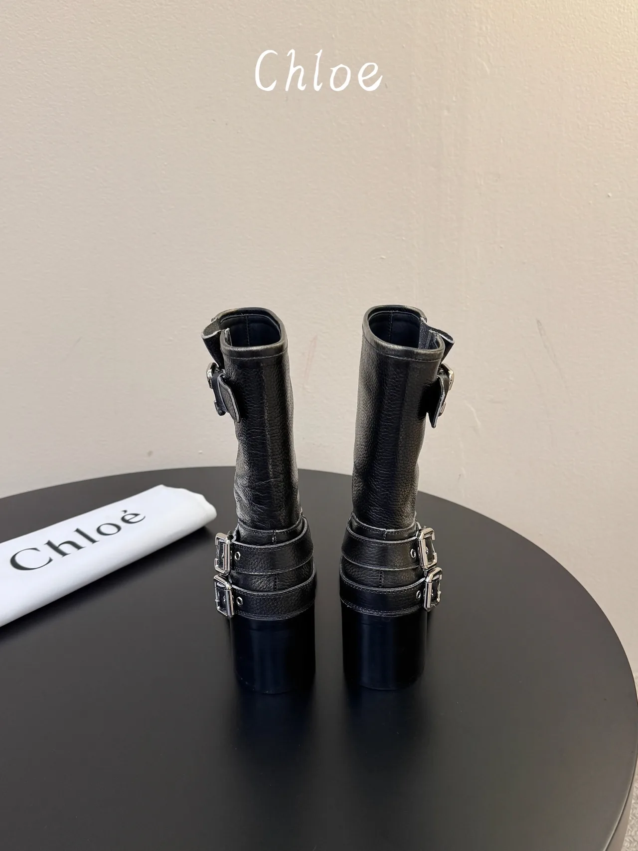 Chloe Cowhide Glossy Round-Toe Ankle Boots in Black · view 5