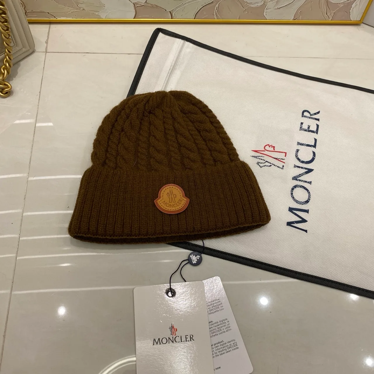 Moncler Cable Beanie in Black & White & Brown & Beige & Grey & Burgundy · view 3
