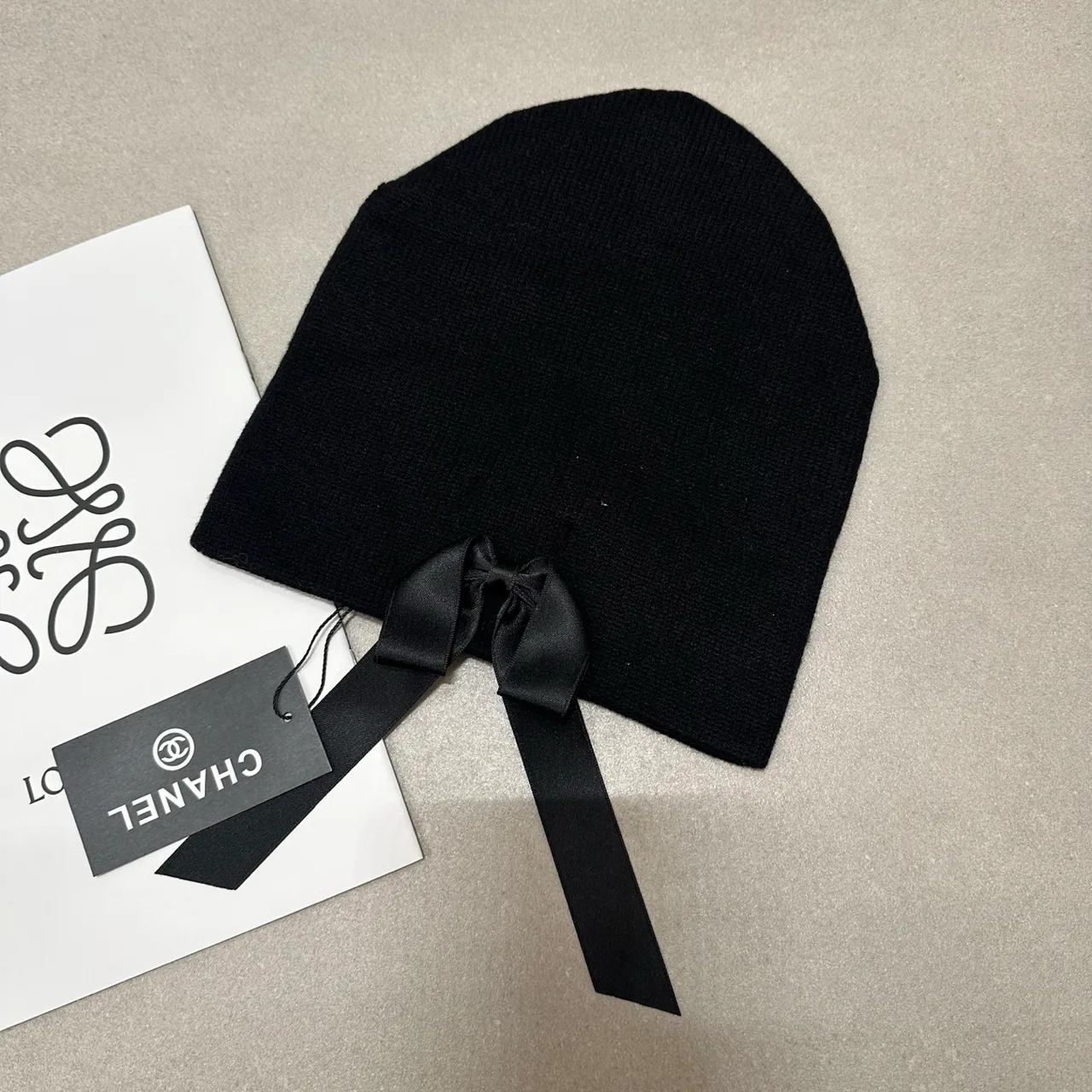 Chanel Wool Ribbed Beanie in Black · view 5