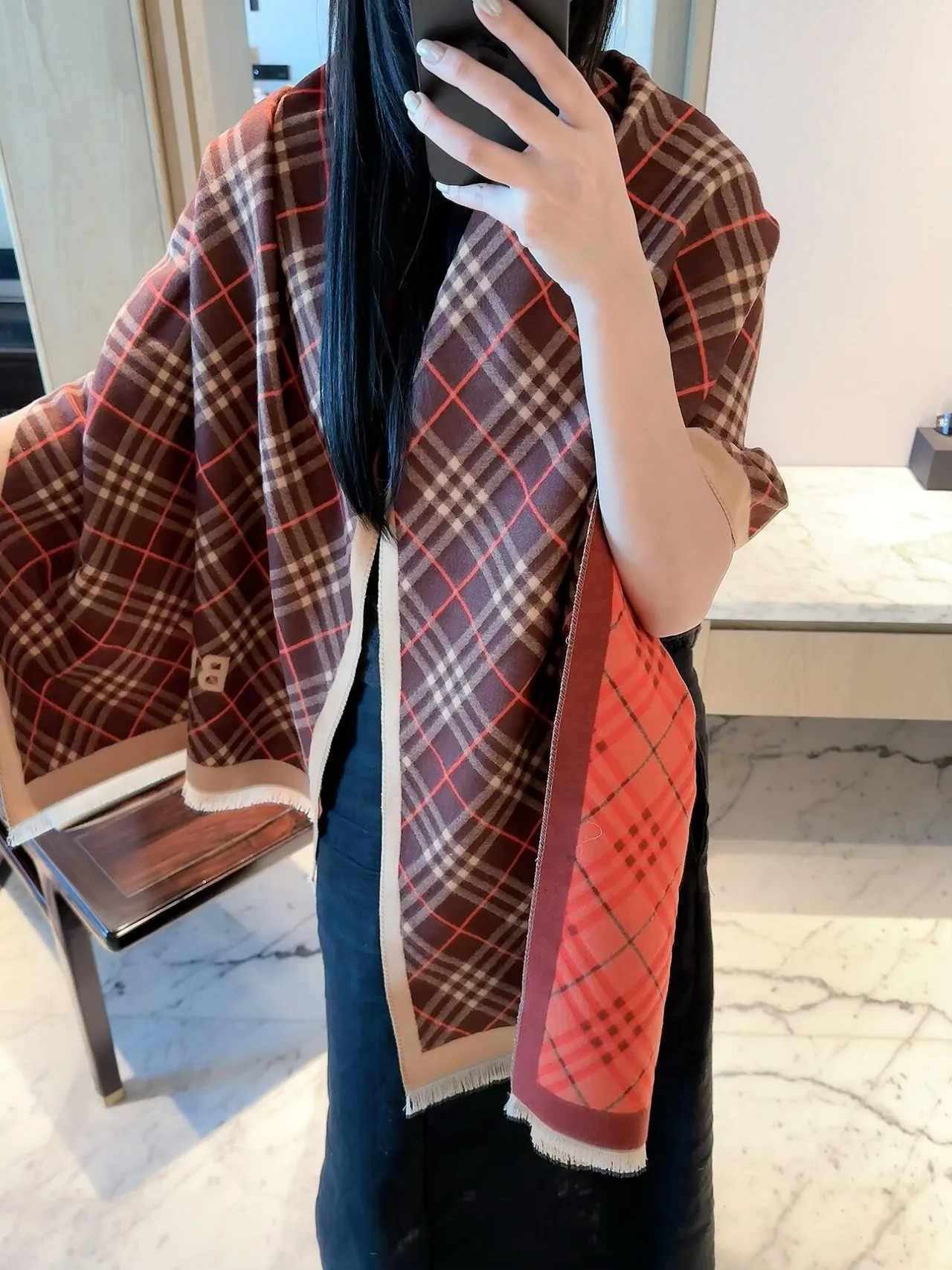 Burberry Check Equestrian Shawl in Brown & Beige · view 4