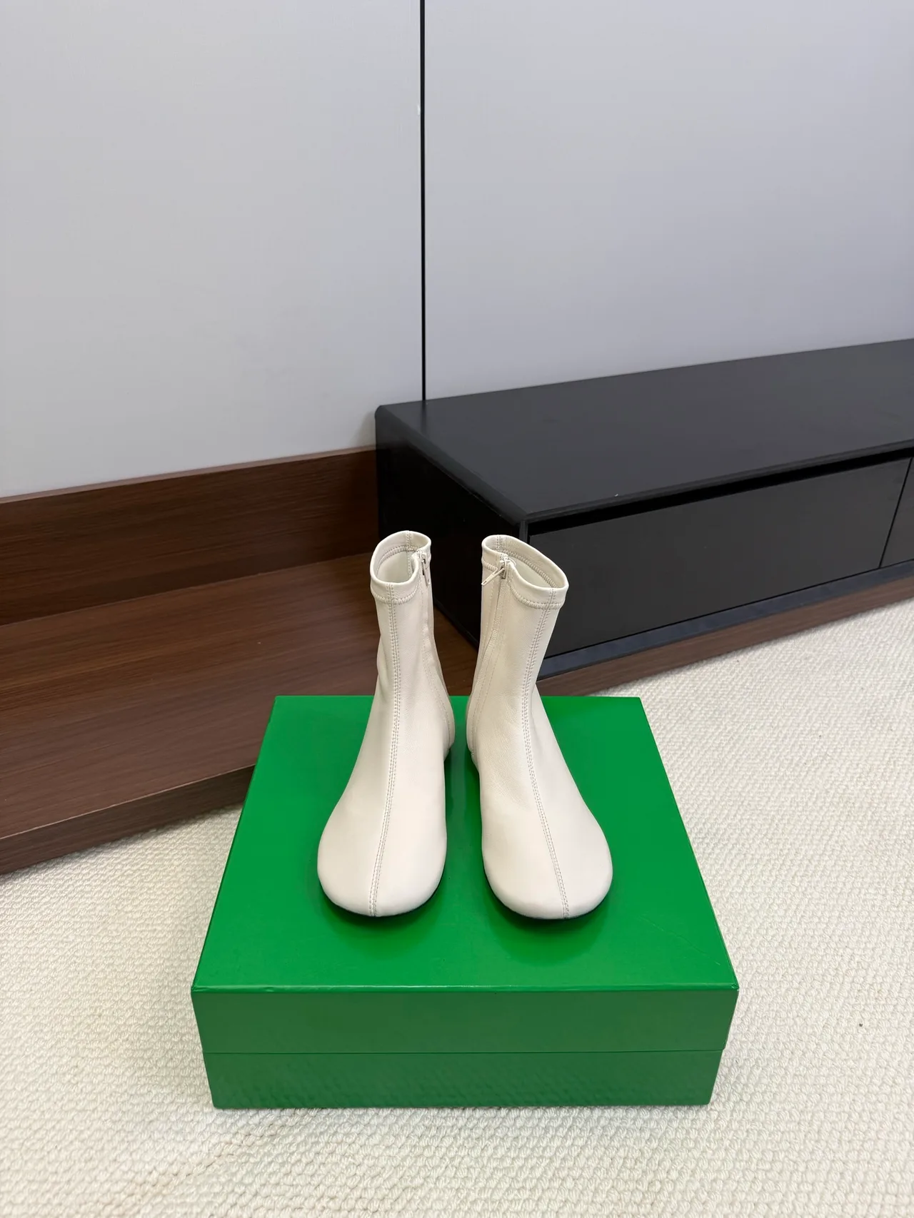 Bottega Veneta Sheepskin Glossy Ankle Boots in White · view 1