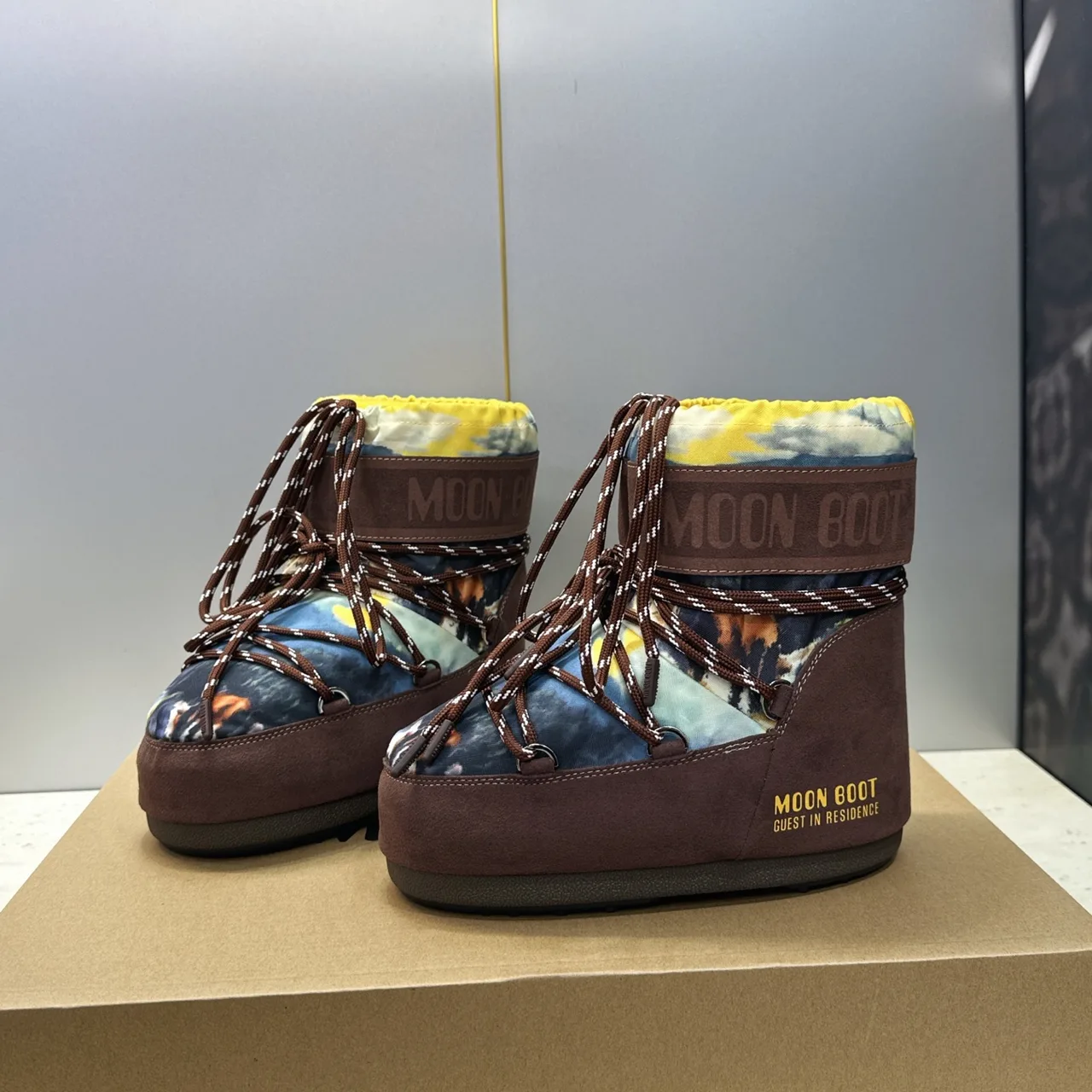 Moon Boot Woven Lace-Up Snow Boots in Brown · view 3