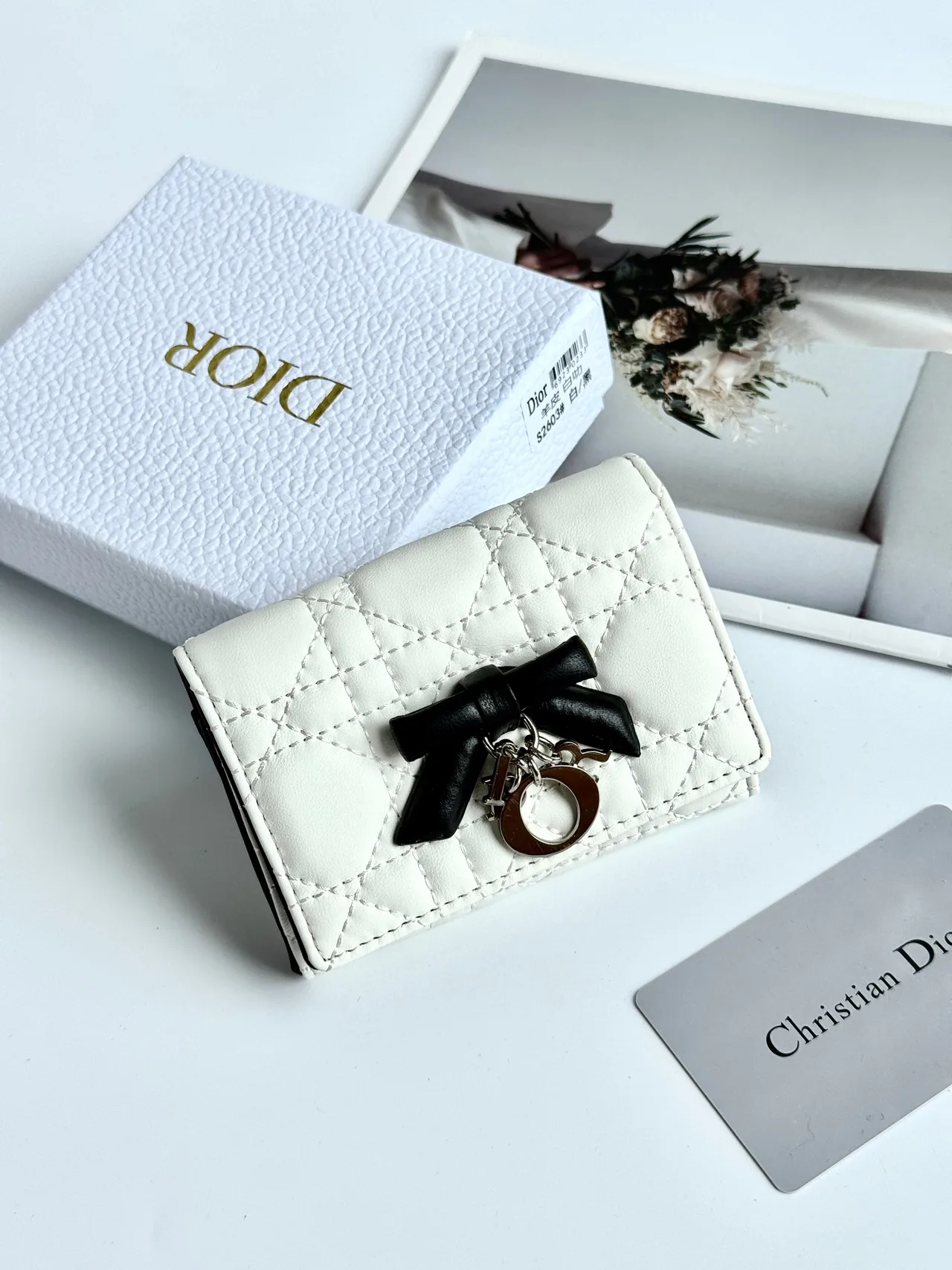 Dior Calfskin Quilted Wallet in White · view 1