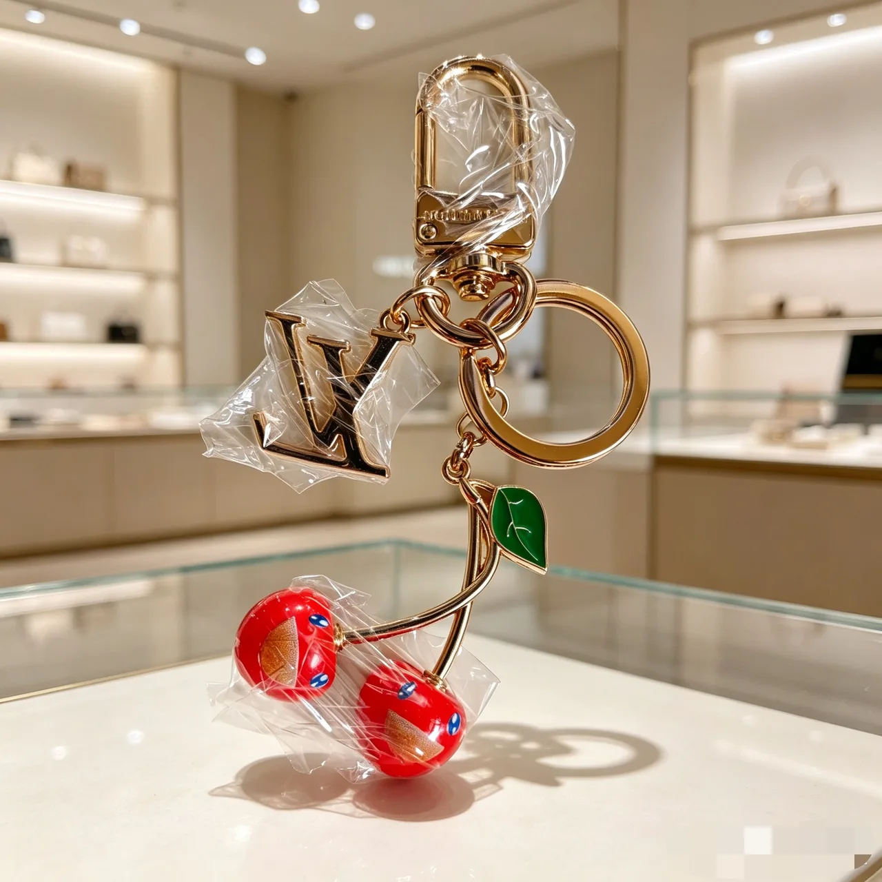 Striped Glossy Cherry Keychain in Red · view 1