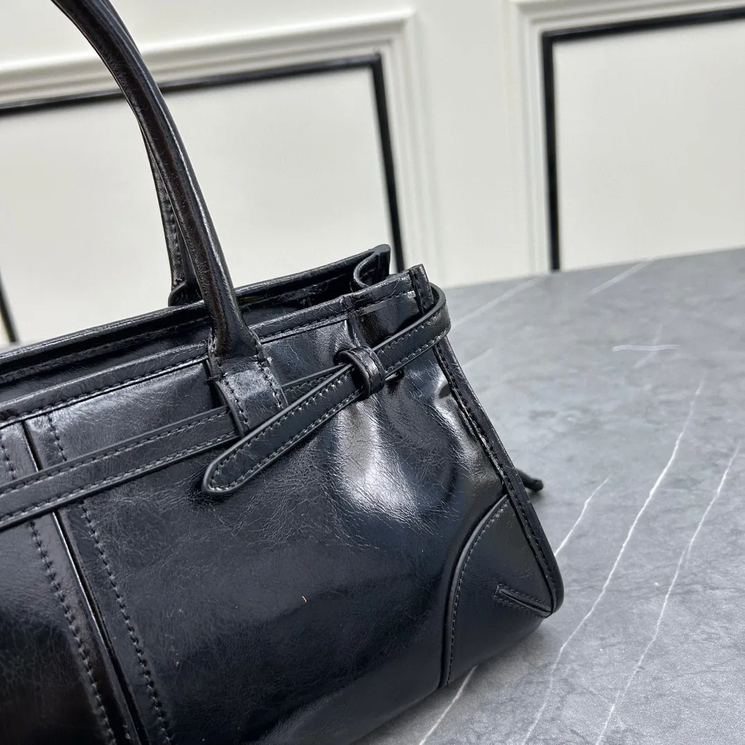 Prada Glossy Belted Top-Handle Bag in Black · view 7