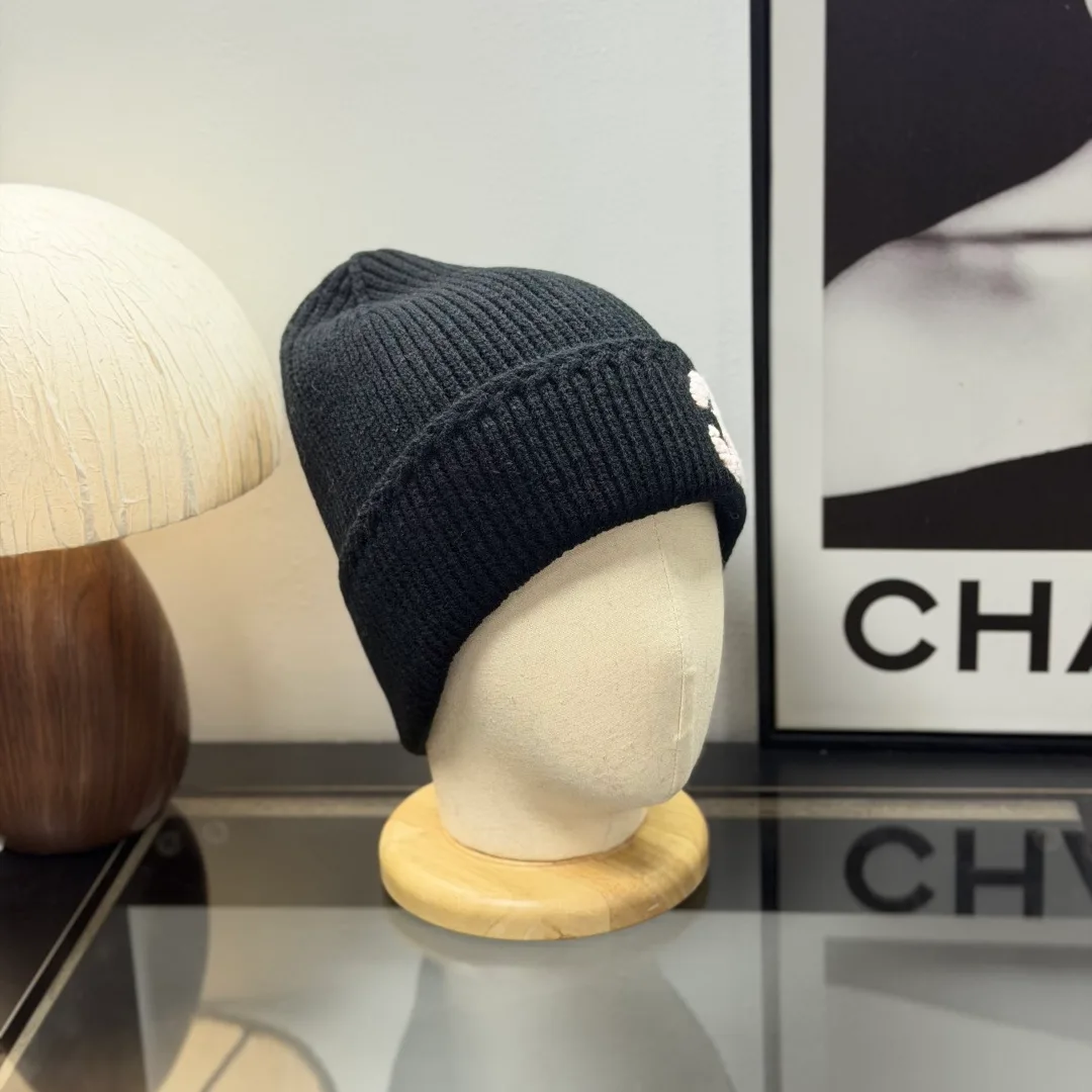 Chanel CC Knit Beanie in Black & Grey & Pink · view 4