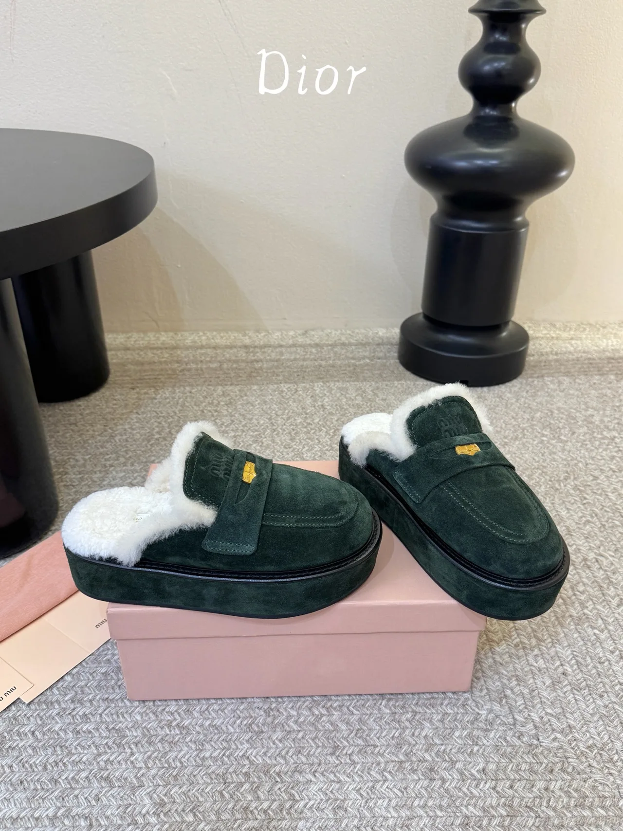 Dior Suede Suede-Look Lined Mules in Green · view 5