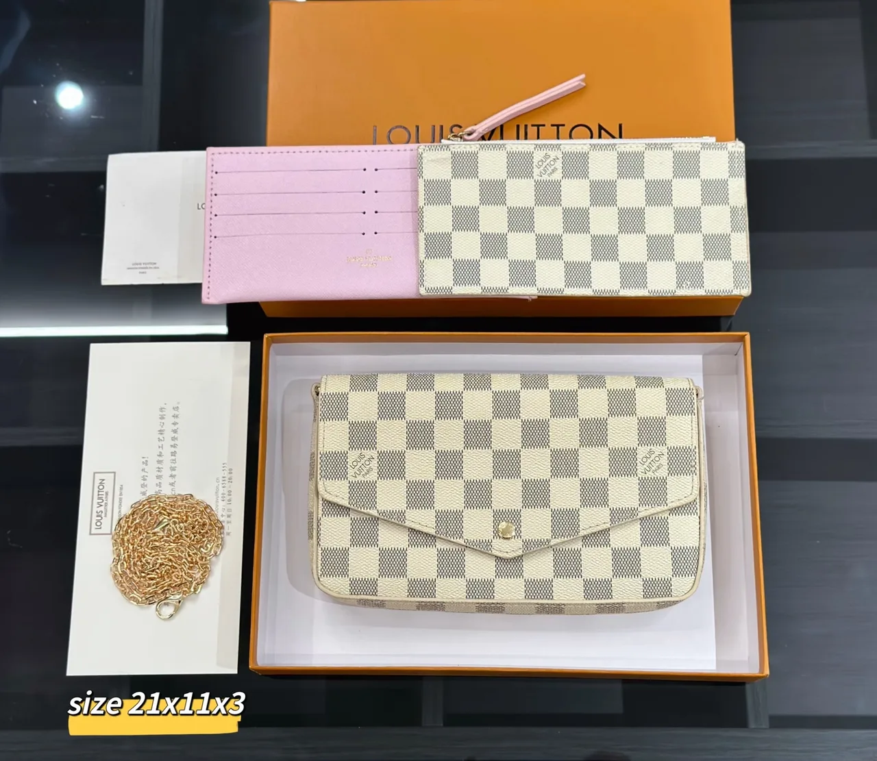 Louis Vuitton Chain Wallet in Brown / White / Pink / Beige / Grey · view 3