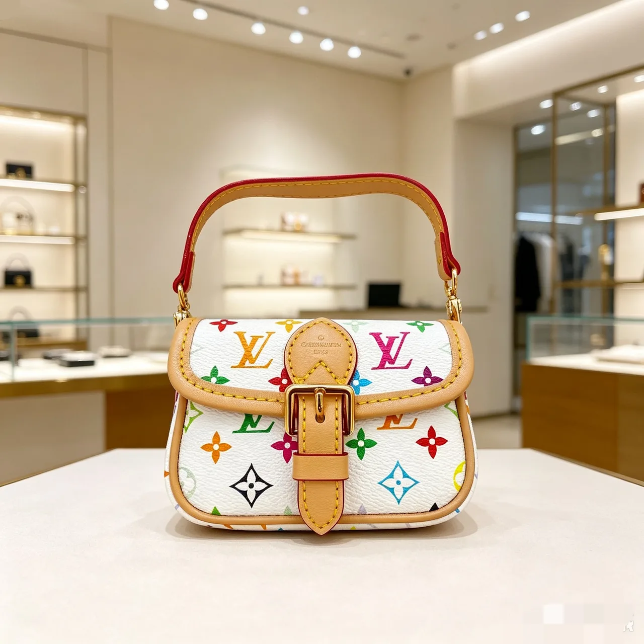 Louis Vuitton Baguette Mini Beverly Bag in Brown & White & Blue · view 2