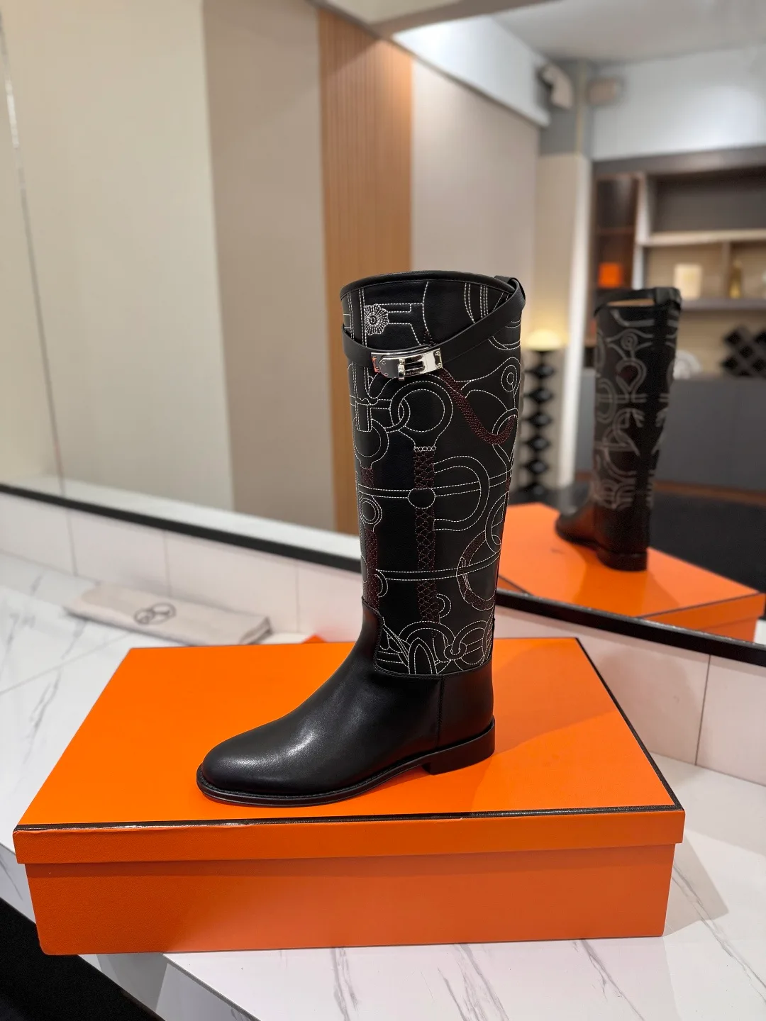 Hermes Cowhide Riding Boots in Black · view 4