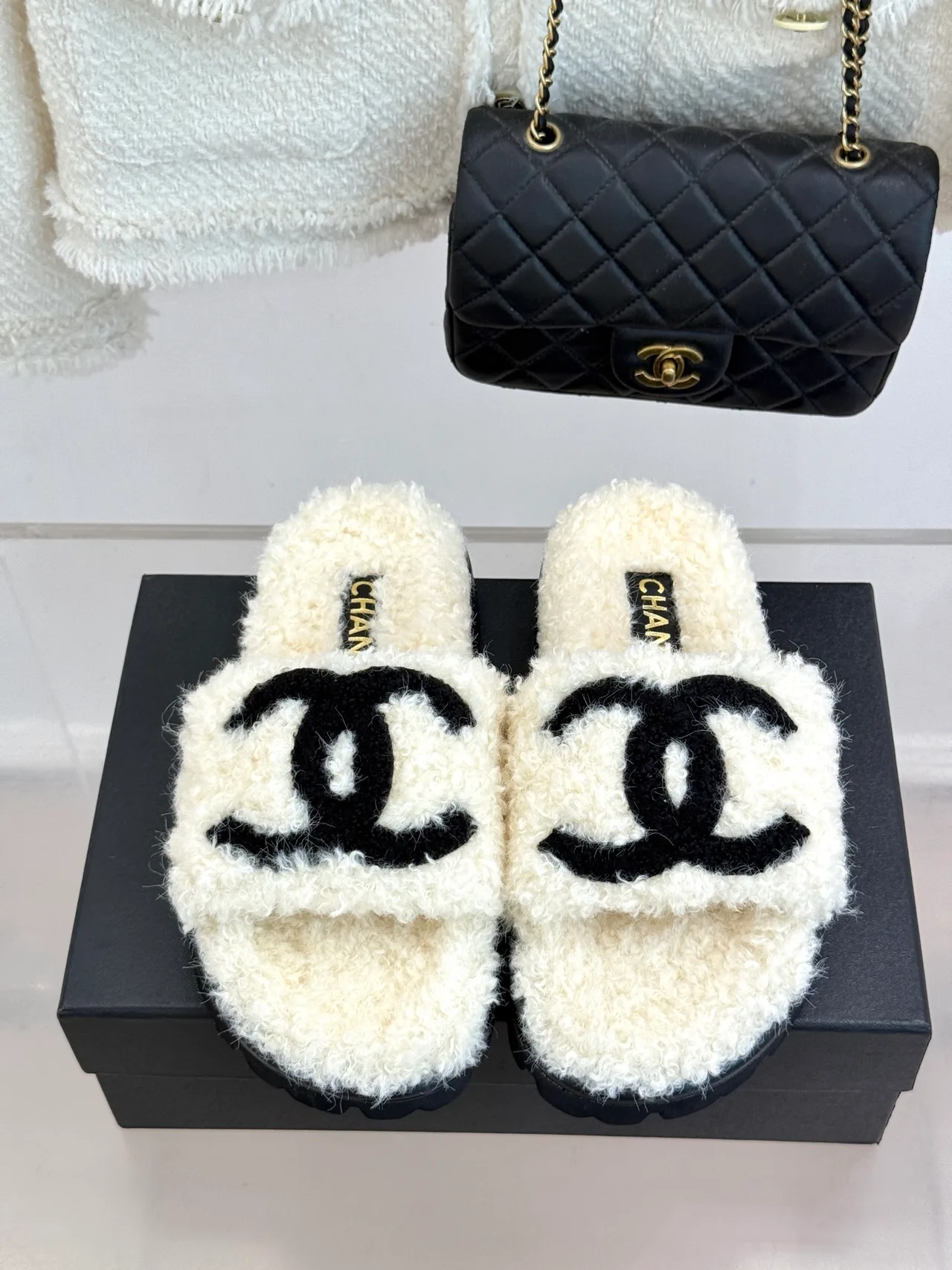 Chanel Denim Slippers in Cream · view 4