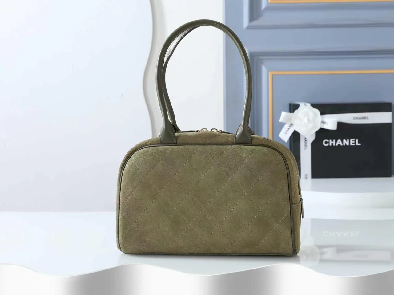 Chanel Quilted Top-Handle Bag in Green · view 3