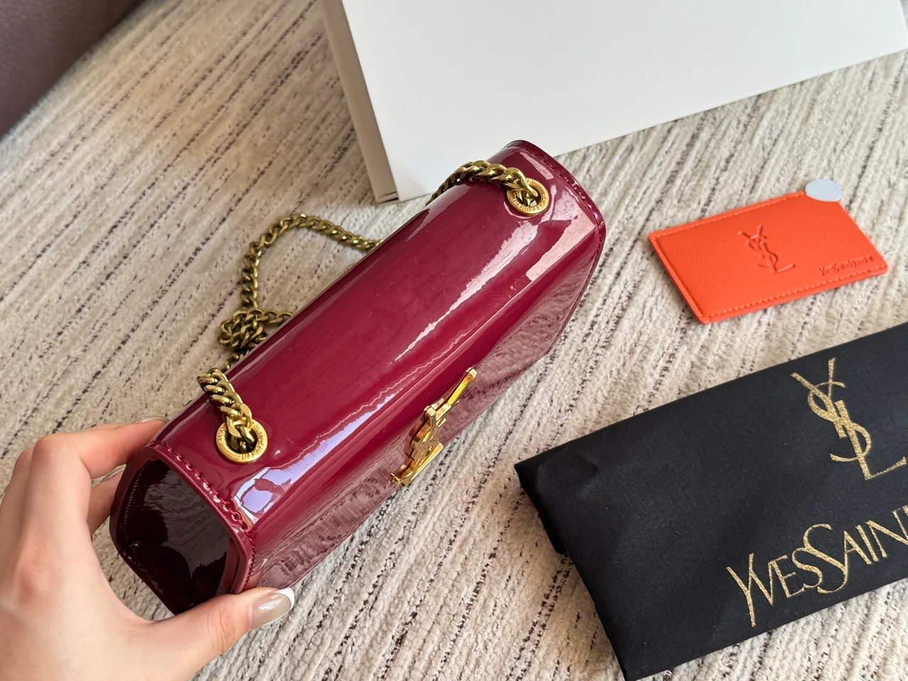 Saint Laurent Kate Glossy Chain-Strap Shoulder Bag in Burgundy · view 4