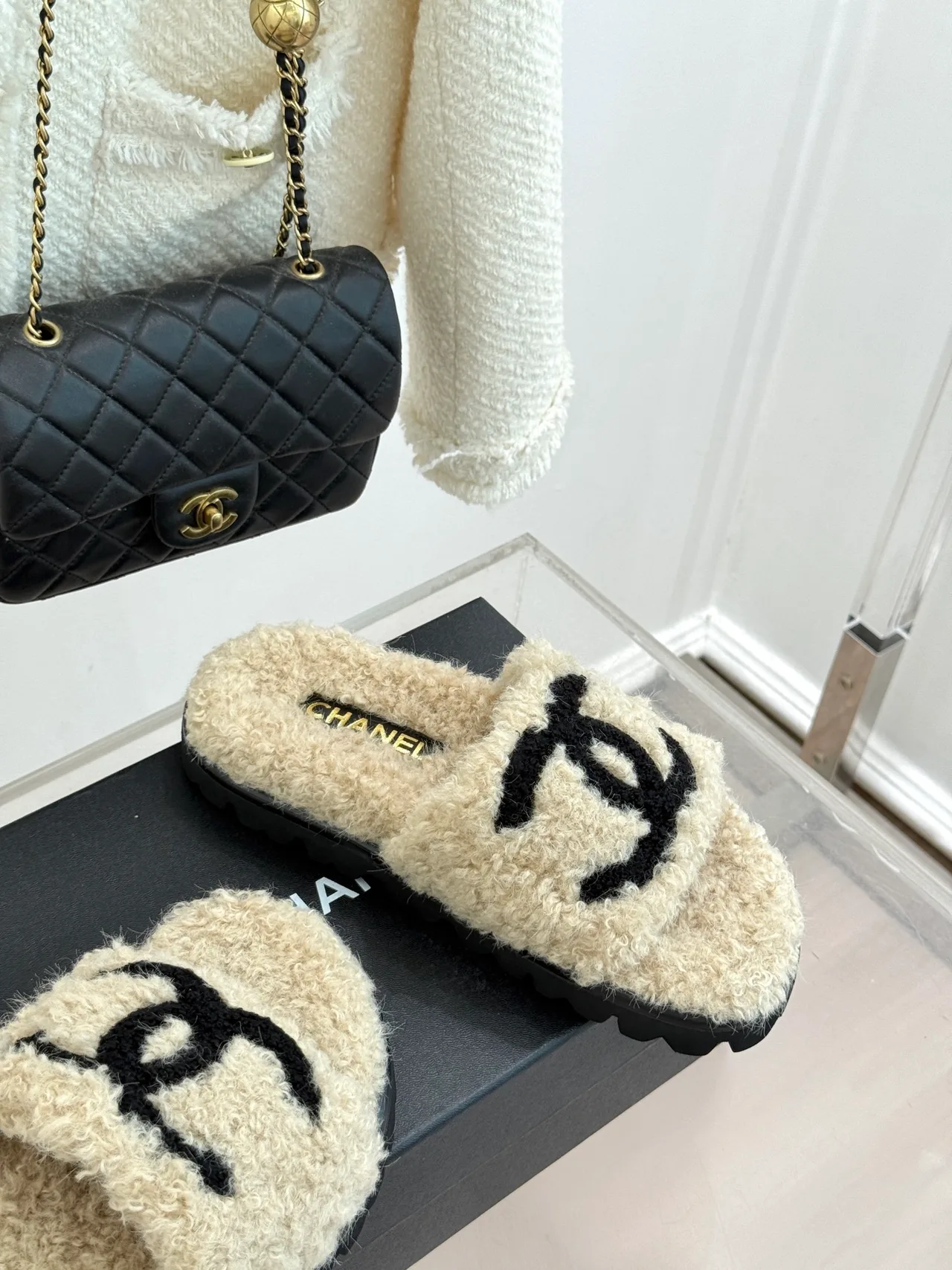 Chanel Denim Slippers in Cream · view 5