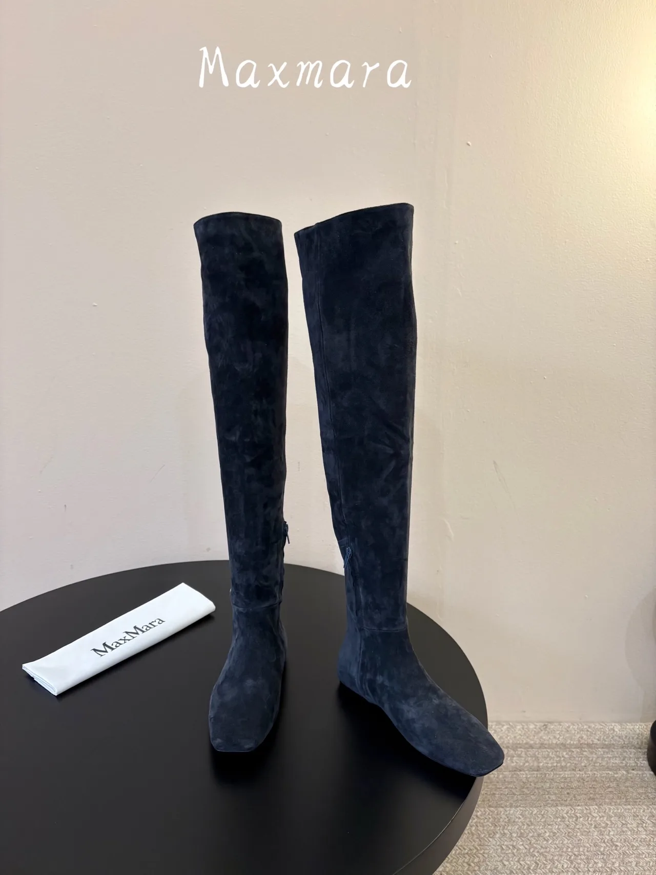 Max Mara Smooth Pointed-Toe Over-the-Knee Boots in Blue · view 3