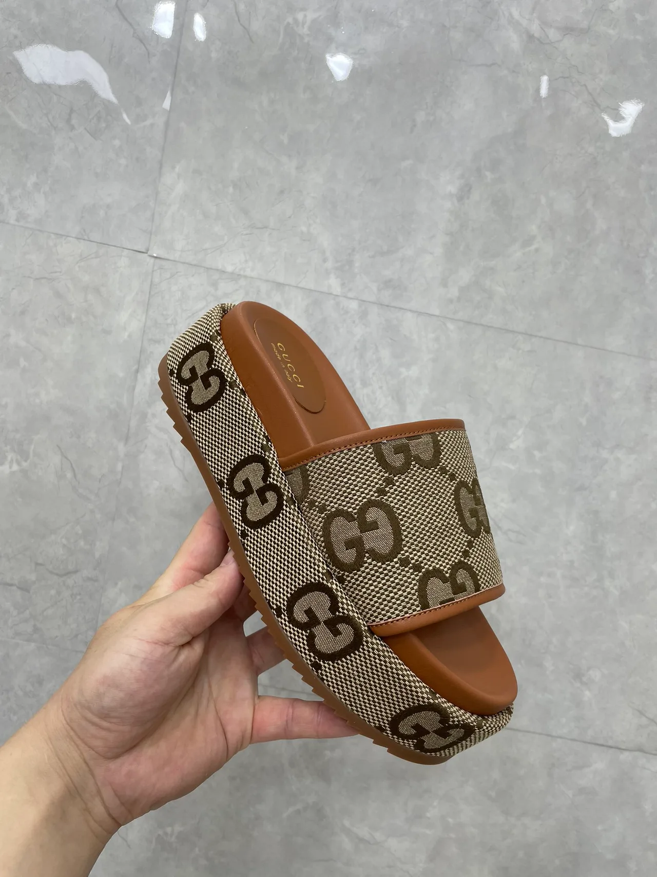 Gucci Platform Slides in Beige · view 6