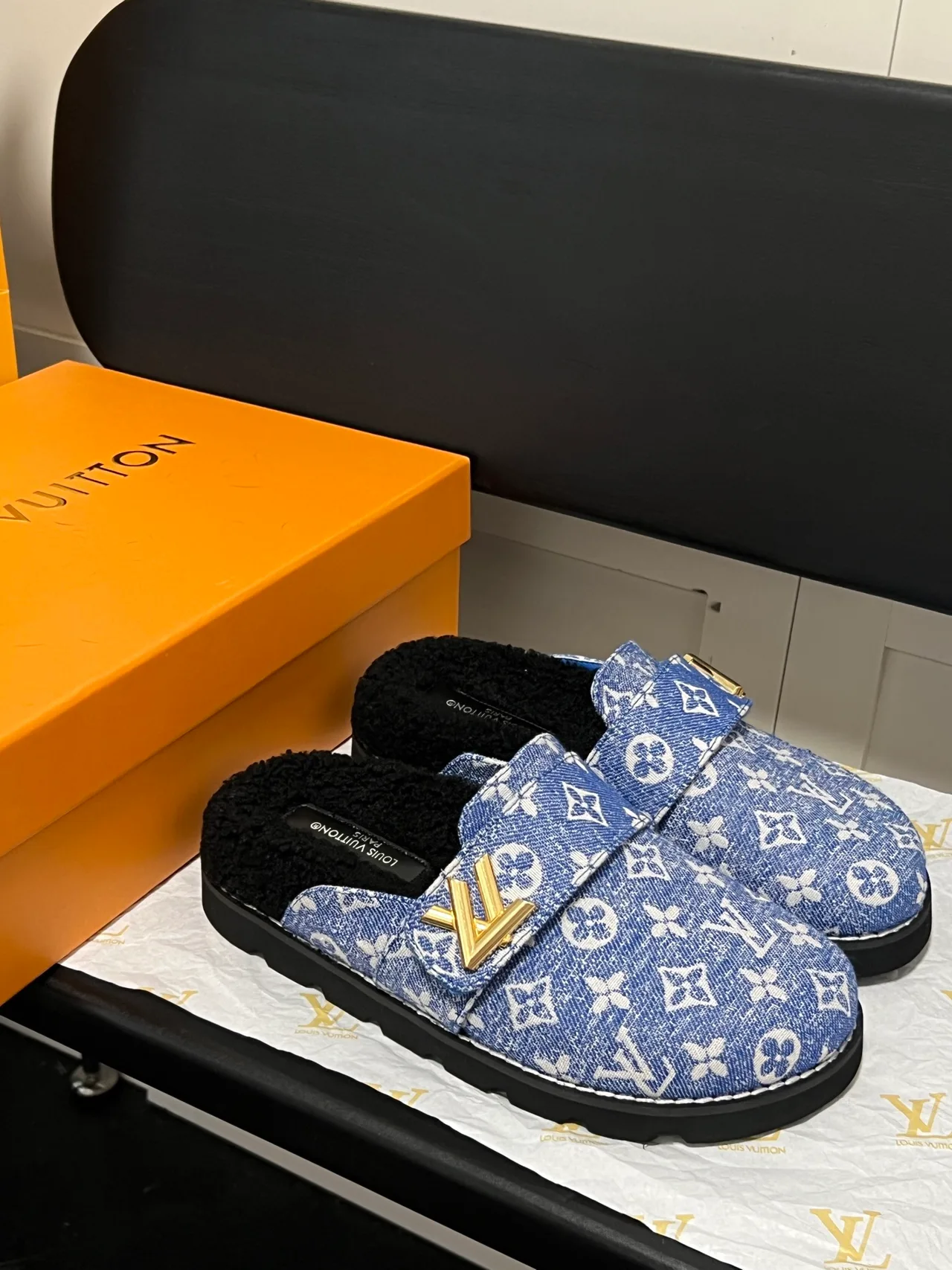 Louis Vuitton Monogram Lace-Up Buckle Slippers in Blue · view 6