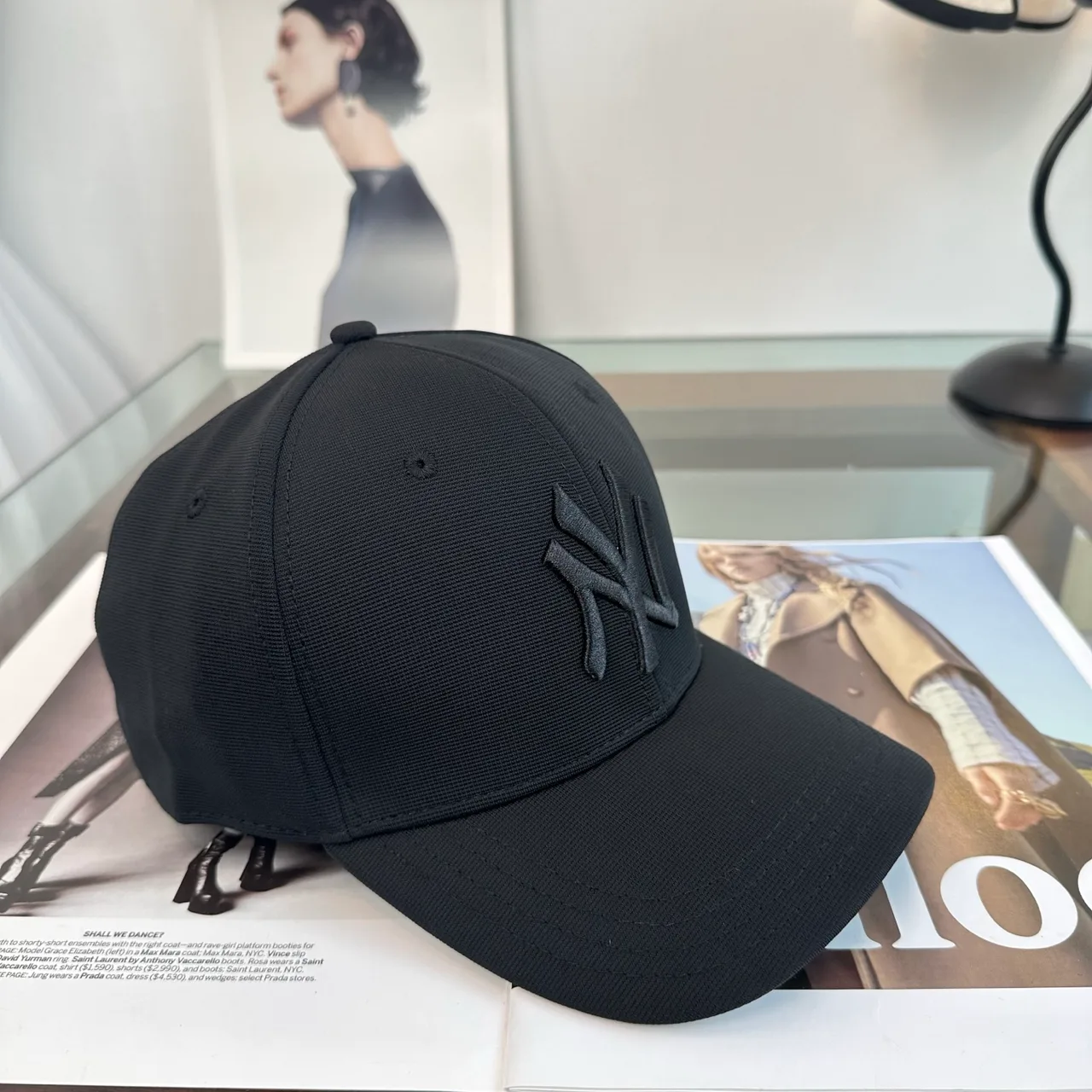 New Era NY Baseball Cap in Black & White & Beige · view 3
