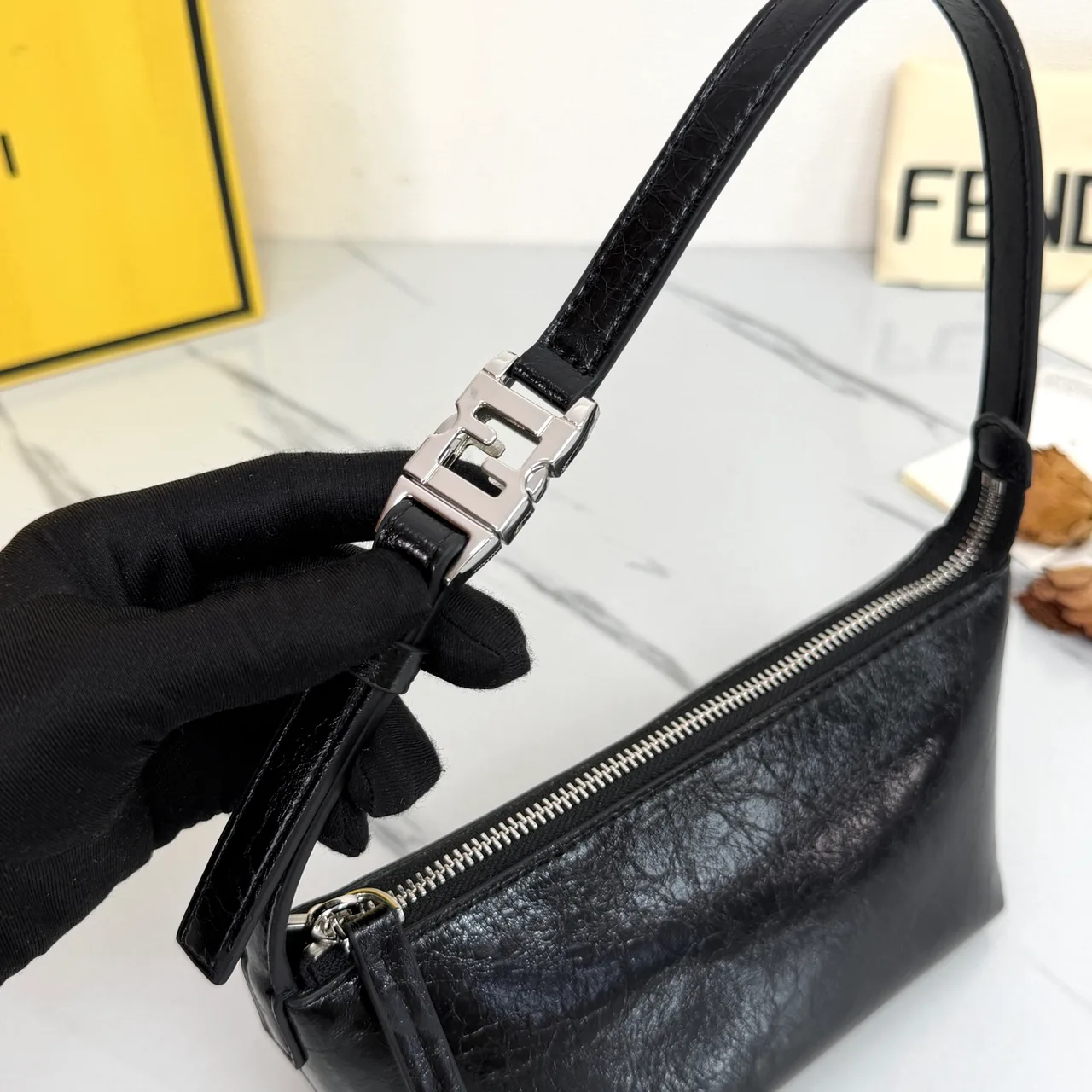 Fendi Baguette Cowhide Hobo Bag in Black · view 5