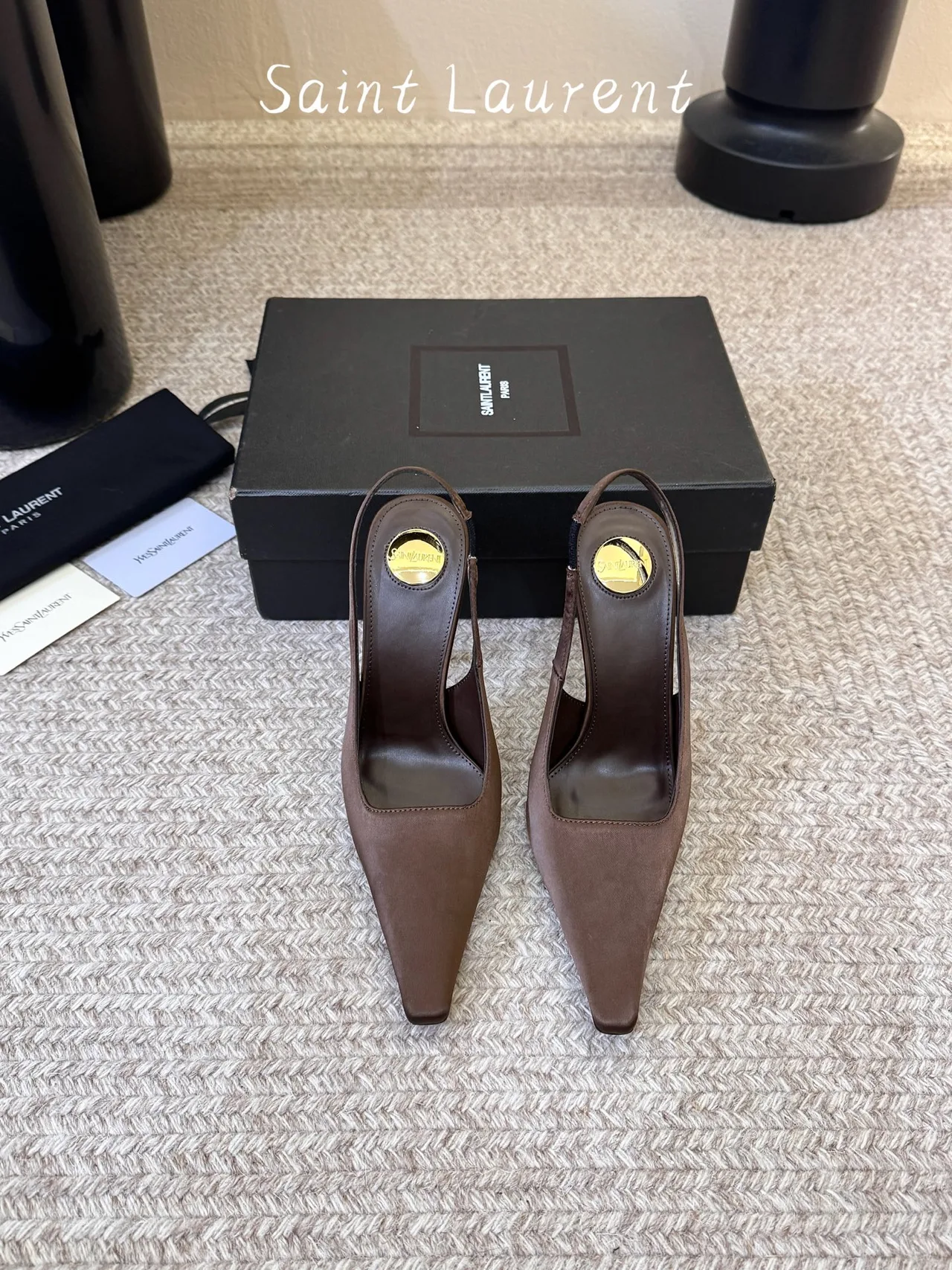 Saint Laurent Square-Toe Pointed Slingback Pumps in Brown · view 1