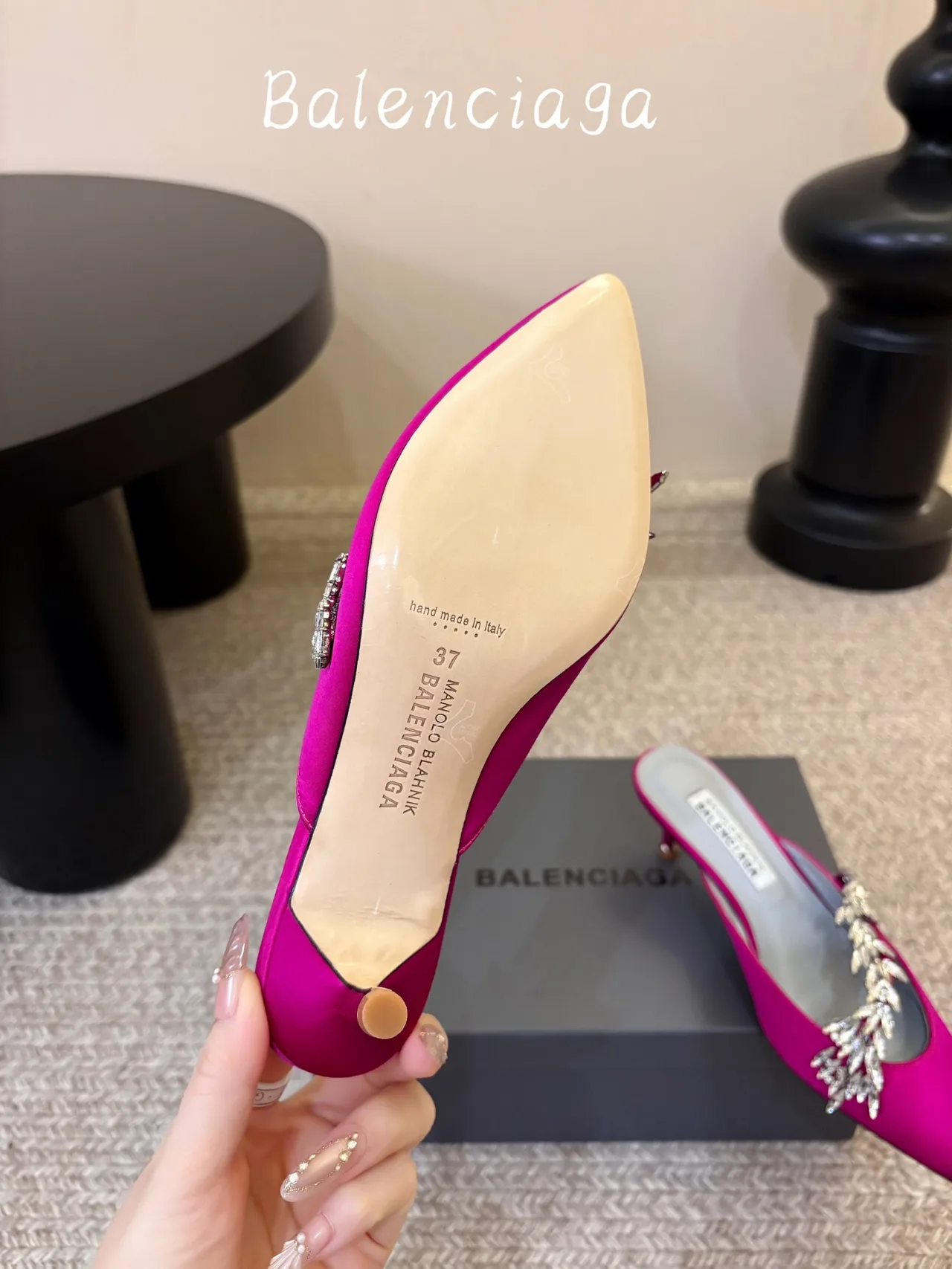 Balenciaga Silk Pointed-Toe Mules in Pink · view 6