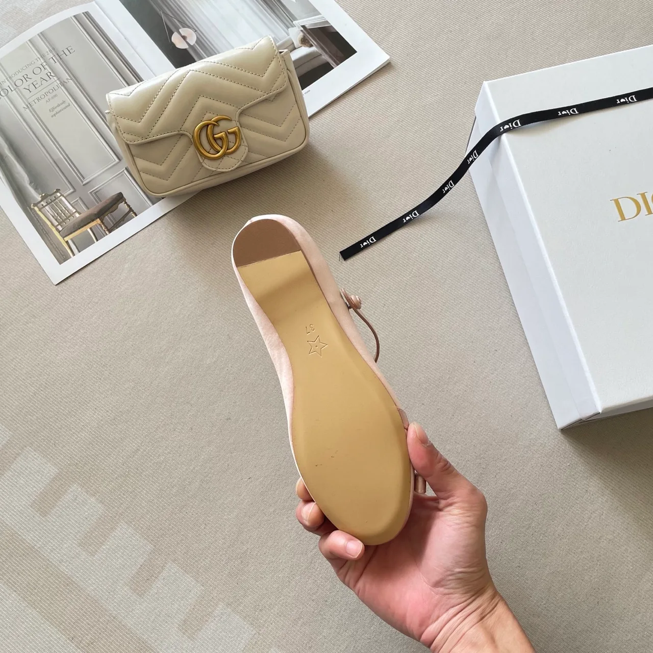 Dior Leather Quilted Bow Mary Jane Flats in Pink · view 9