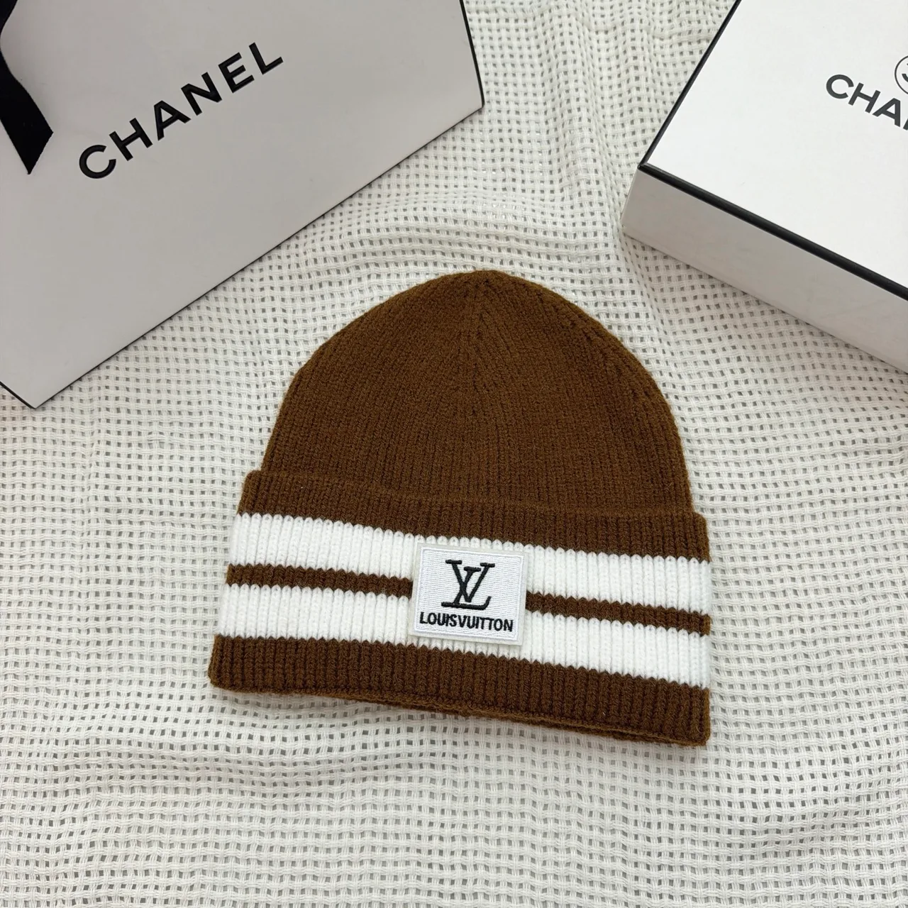 Louis Vuitton Striped monogram knit beanie in Grey & Black & Blue & Burgundy & Brown & Red & White · view 4