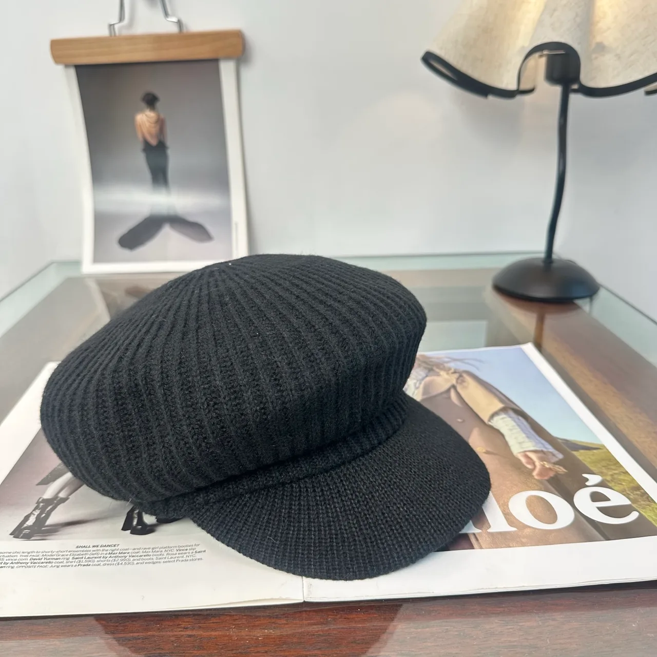 Miu Miu Ribbed Newsboy Cap in Black · view 3