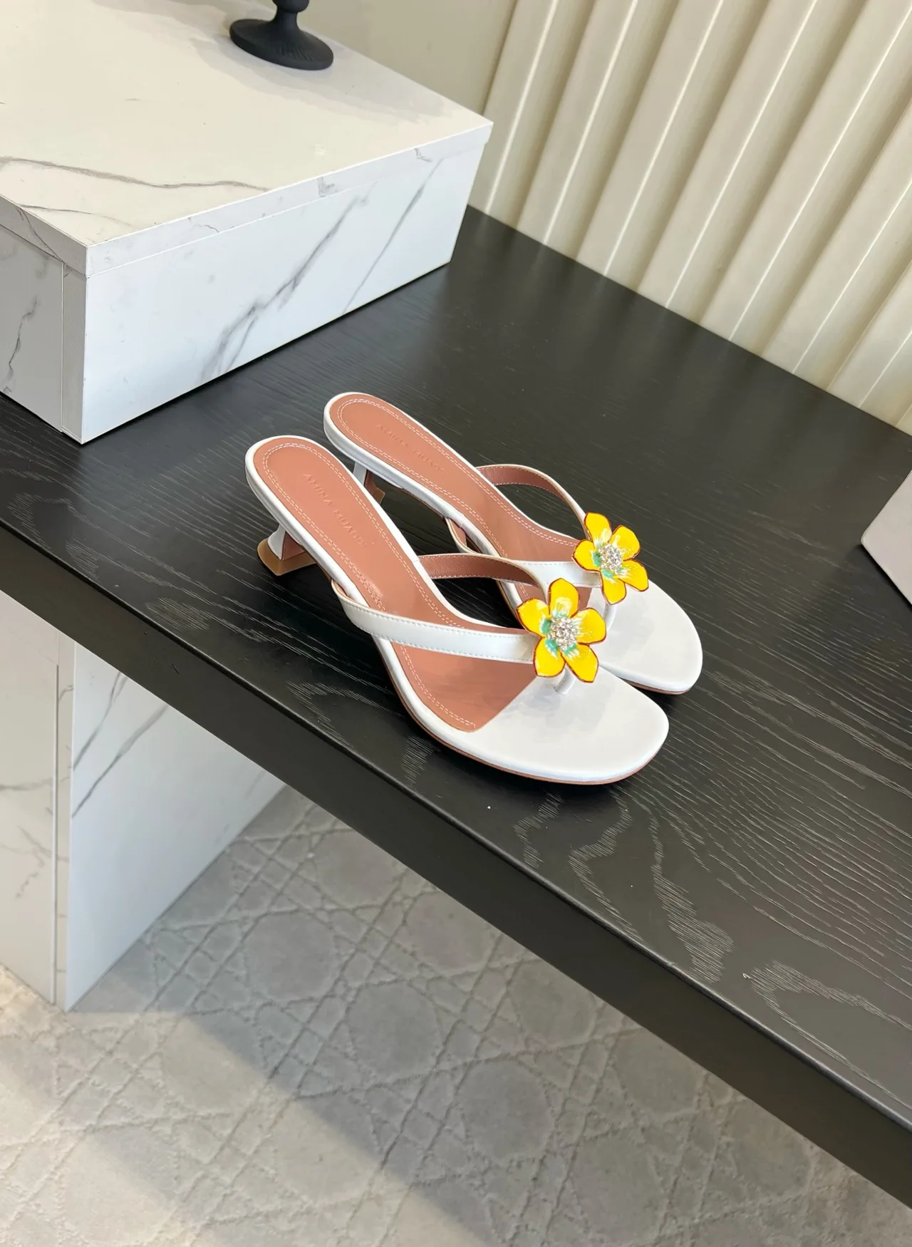 Amina Muaddi Silk Sandals in White · view 3