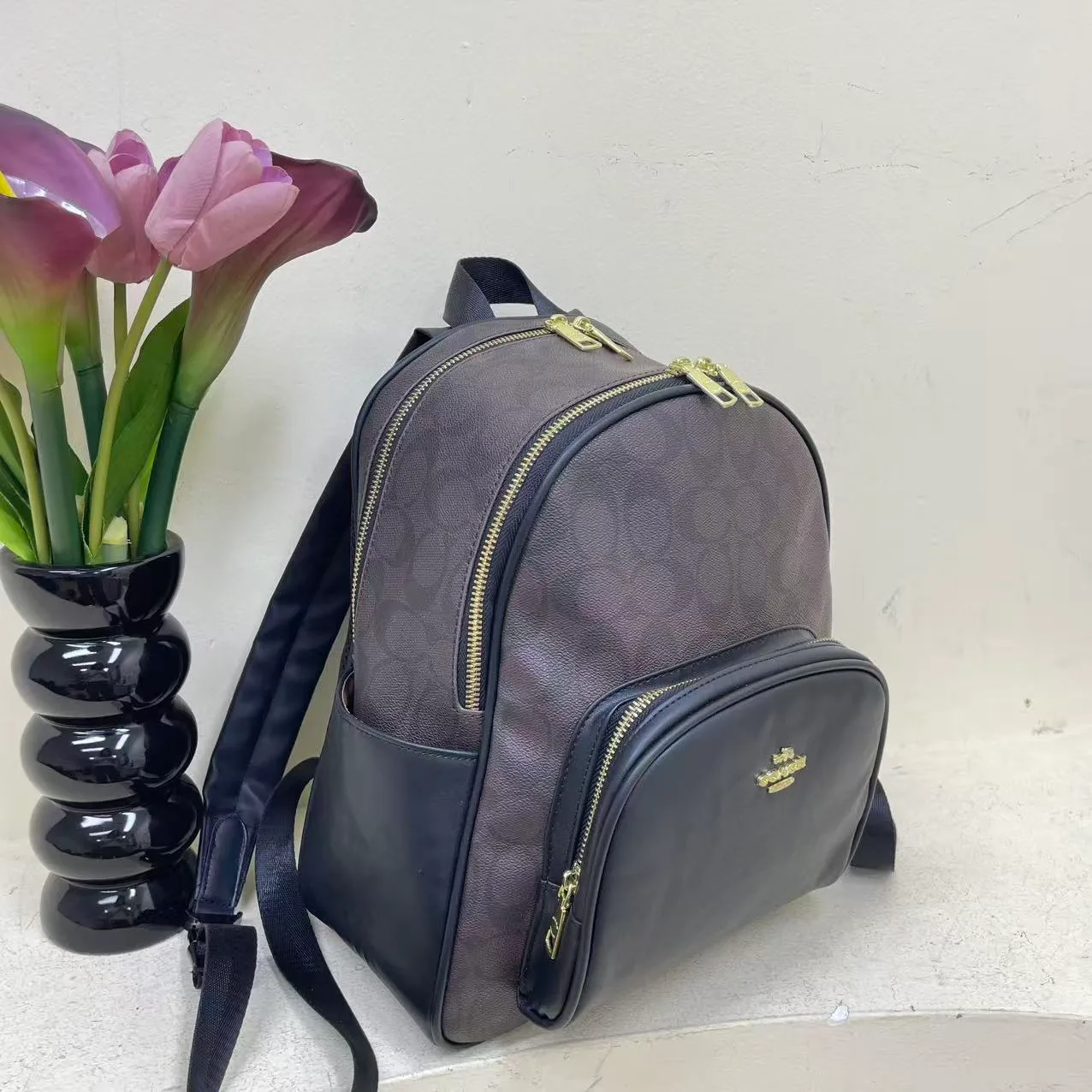Coach Signature Backpack in Pink & Brown & Cream & Blue & Grey · view 7
