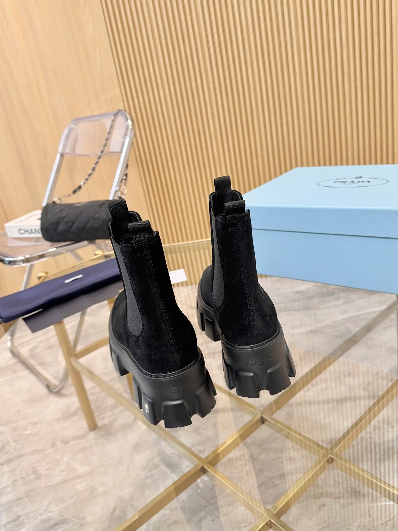 Prada Glossy Ankle Boots in Black · view 5