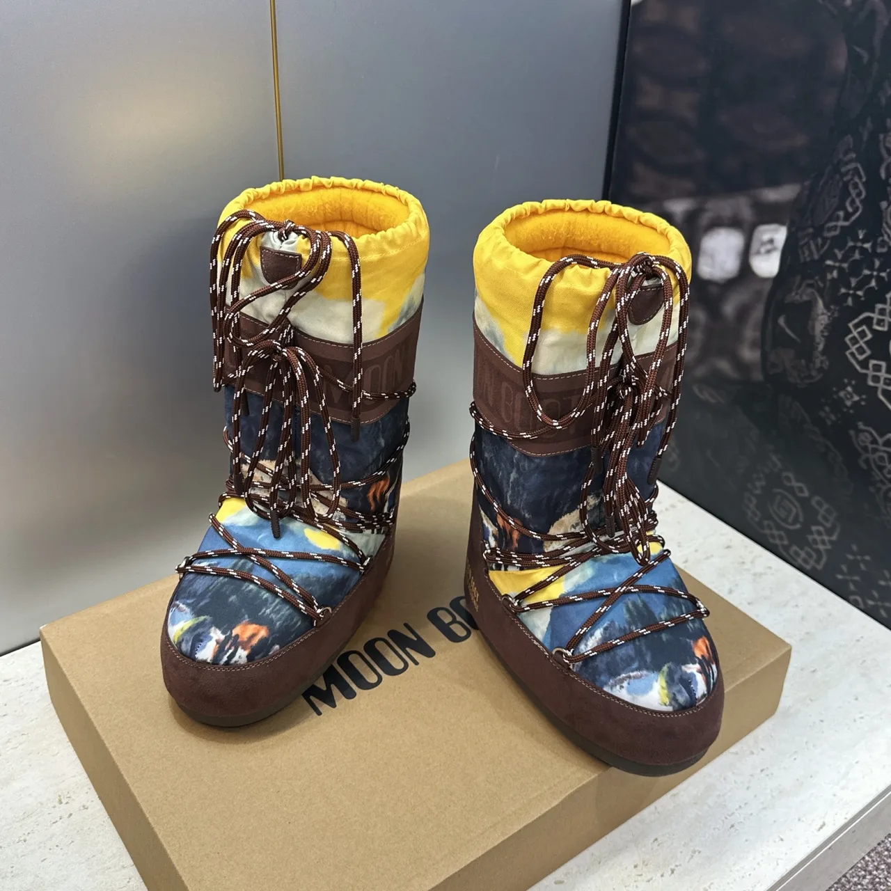 Moon Boot Lace-Up Snow Boots in Brown · view 2