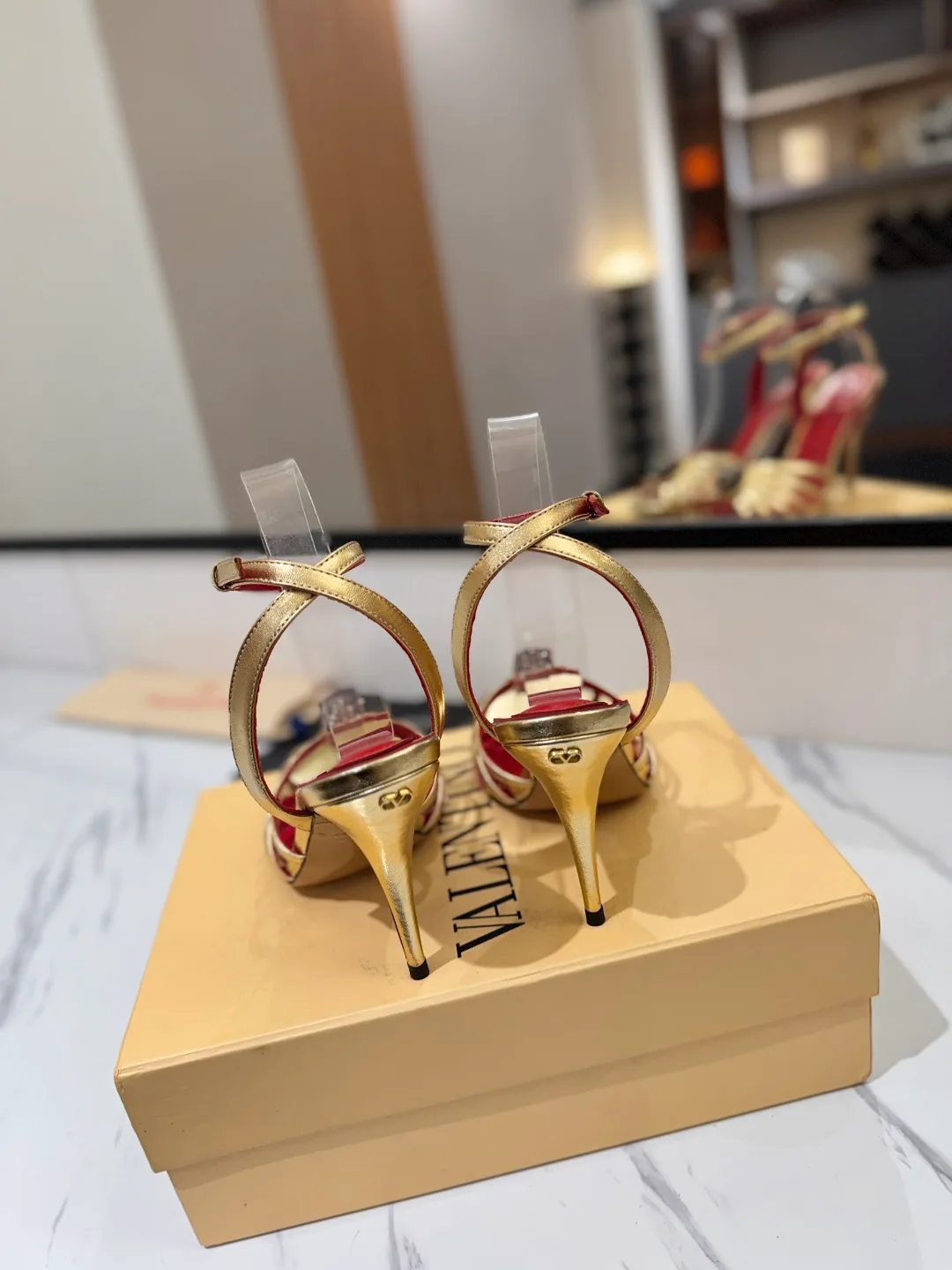 Valentino Ribbed Jewel-Bow Strap Sandals in Gold · view 8