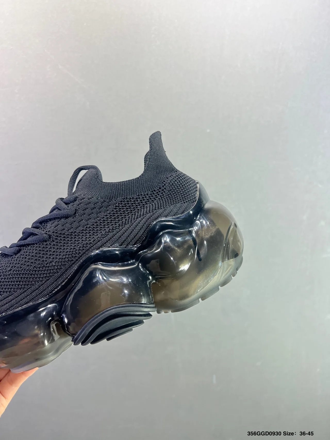 Glossy Air-Sole Knit Sneakers in Black · view 5