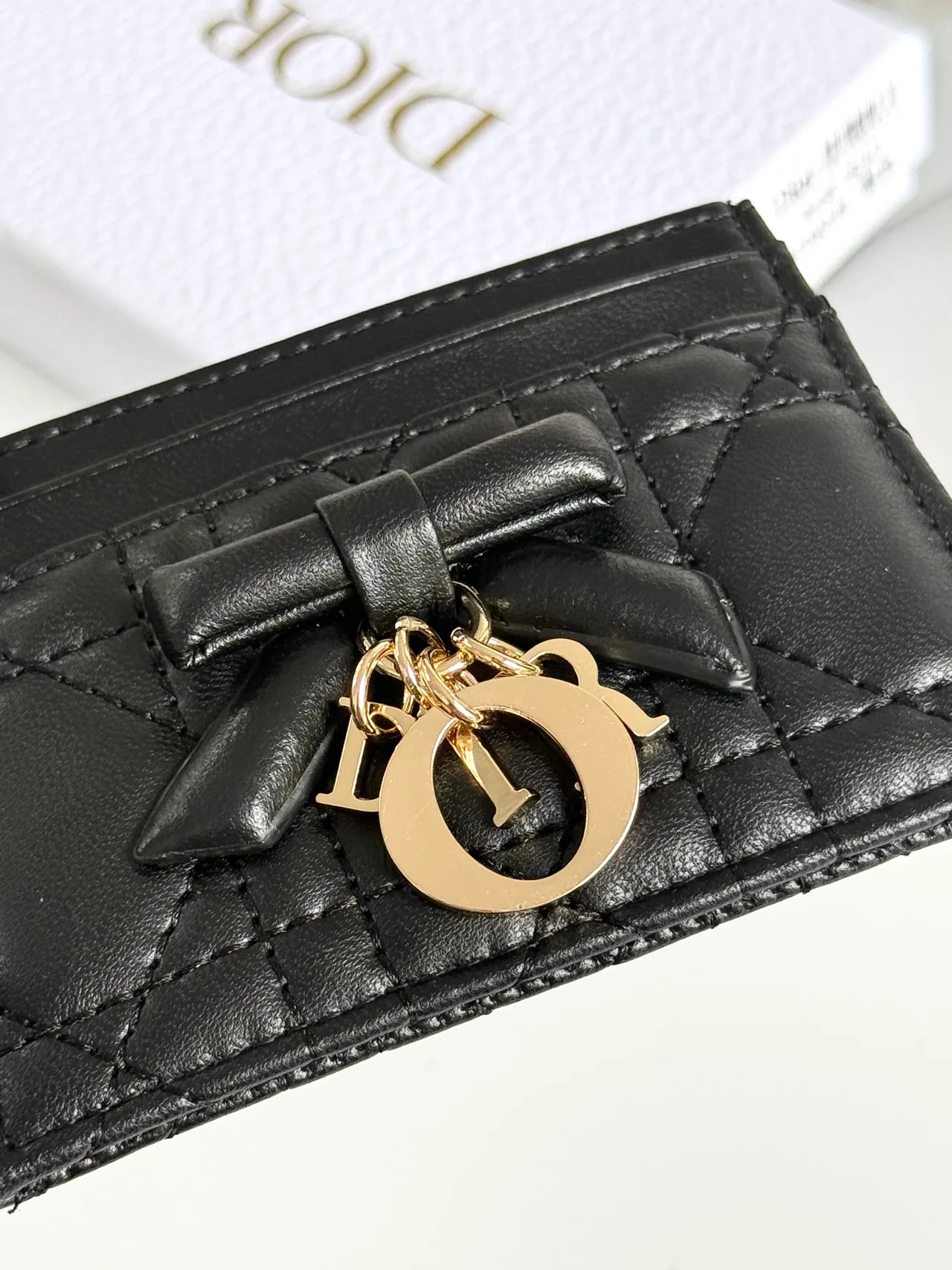 Dior Lambskin Quilted Bow Cardholder in Black · view 4