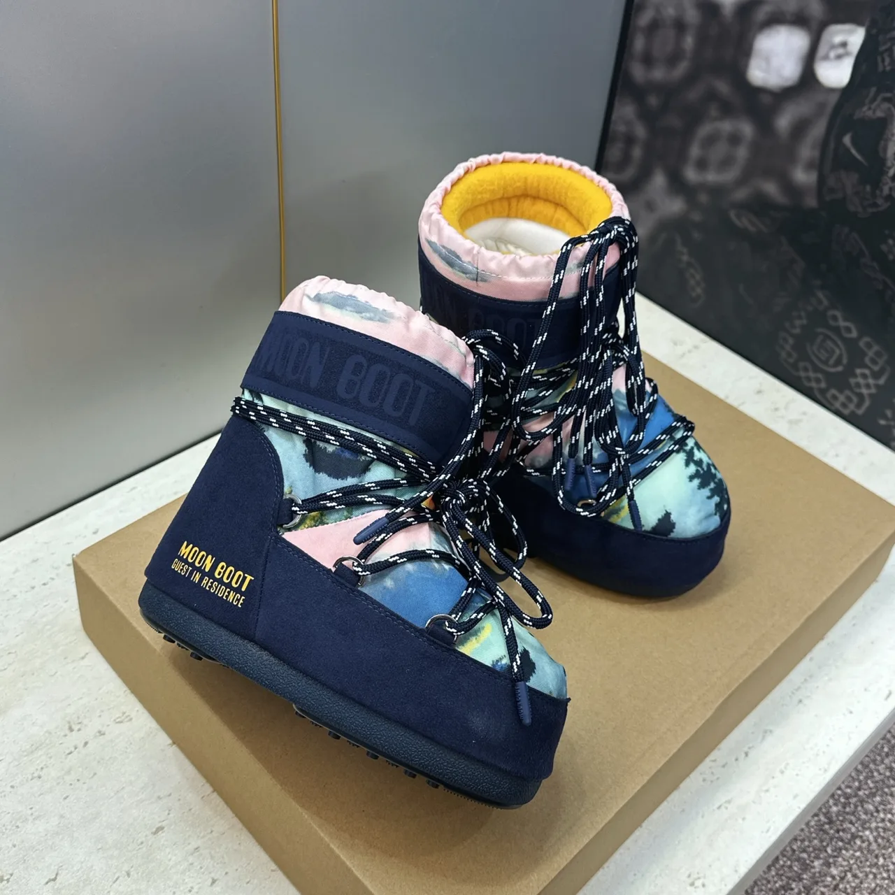 Moon Boot Printed Snow Boots in Blue · view 4