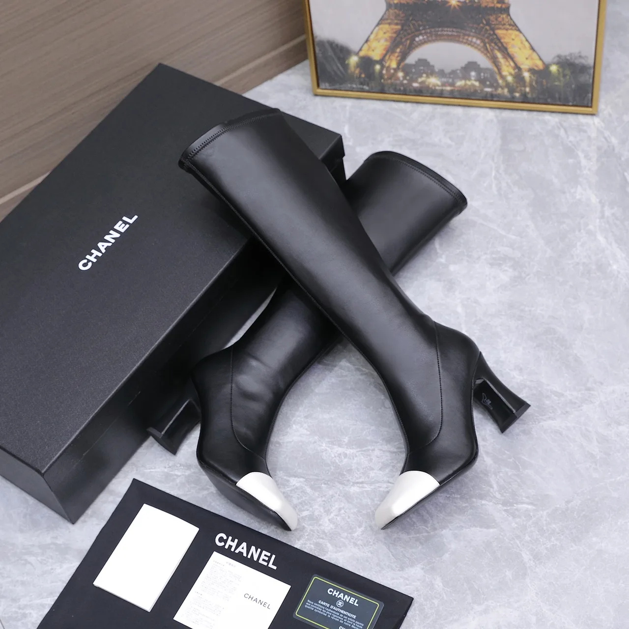 Chanel Cowhide Knee-High Boots in Black · view 7