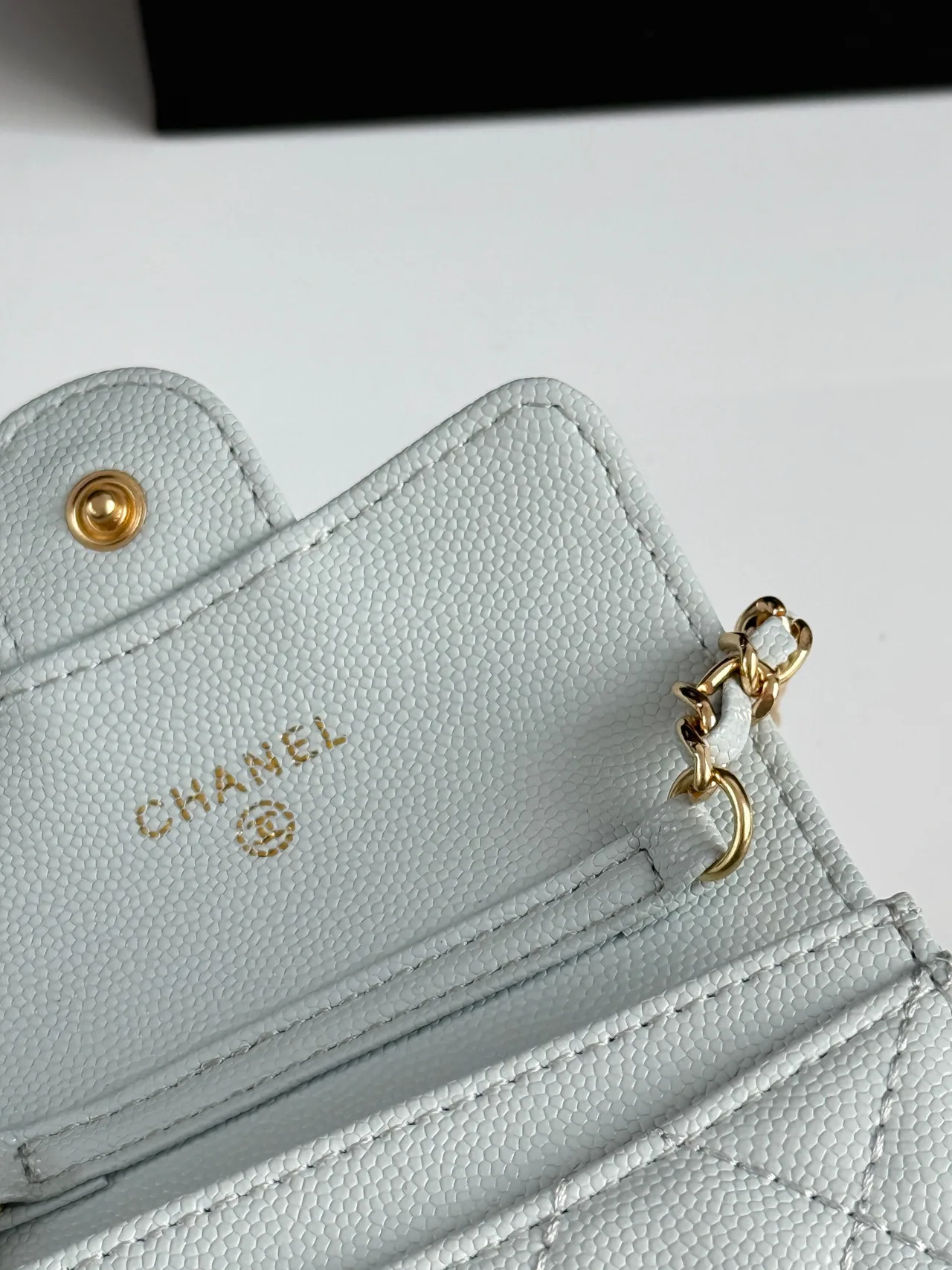 Chanel Quilted Chain Mini Wallet in Blue · view 7