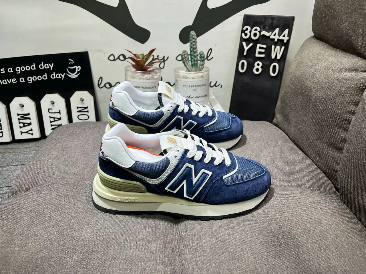 New Balance ML574L Sneakers in Blue & Grey & Black & Green · view 3