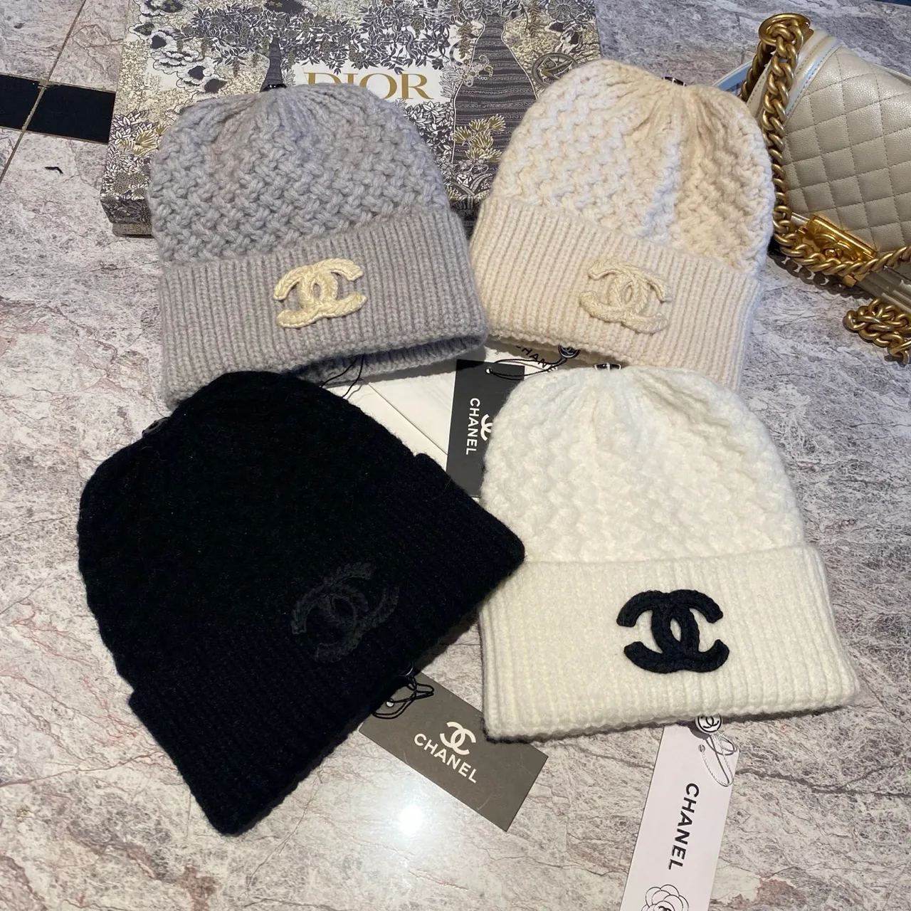 Chanel CC Knit Beanie in Black & White & Beige · view 8