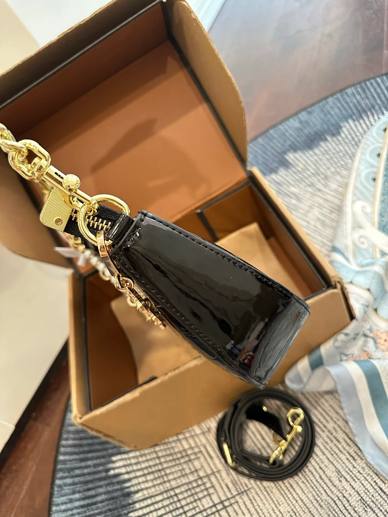 Coach Patent Leather Glossy Hobo Bag in Black · view 7